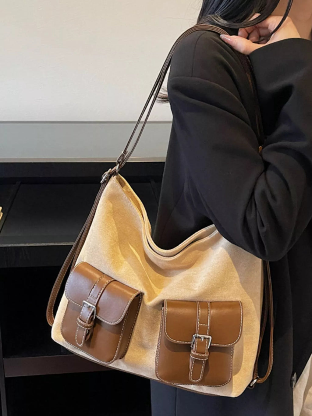 Buckle Pocket Shoulder Handbag