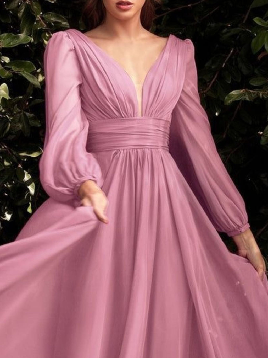 V-Neck Balloon Sleeve Maxi Dress