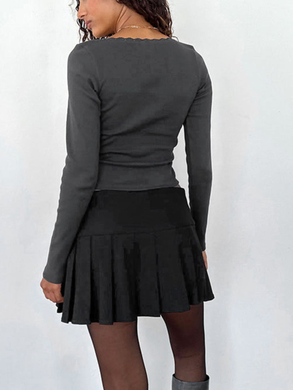 Lace Detail Long Sleeve Crop T-Shirt