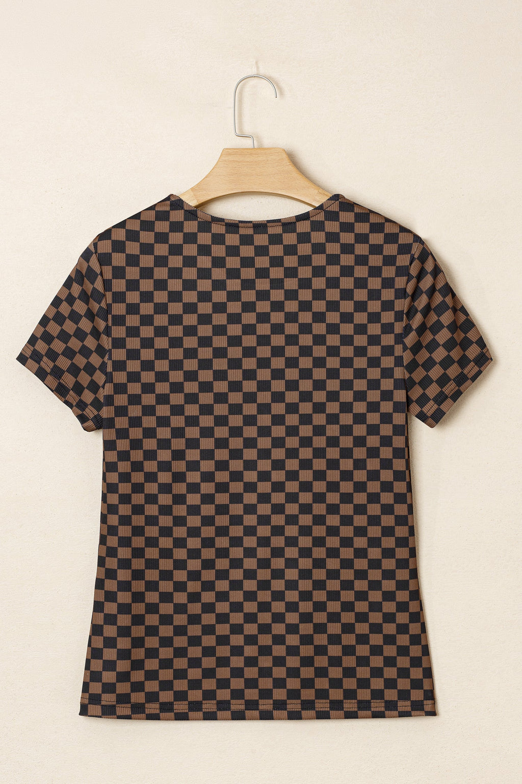 Checker Ribbed Knit Short Sleeve T-Shirt