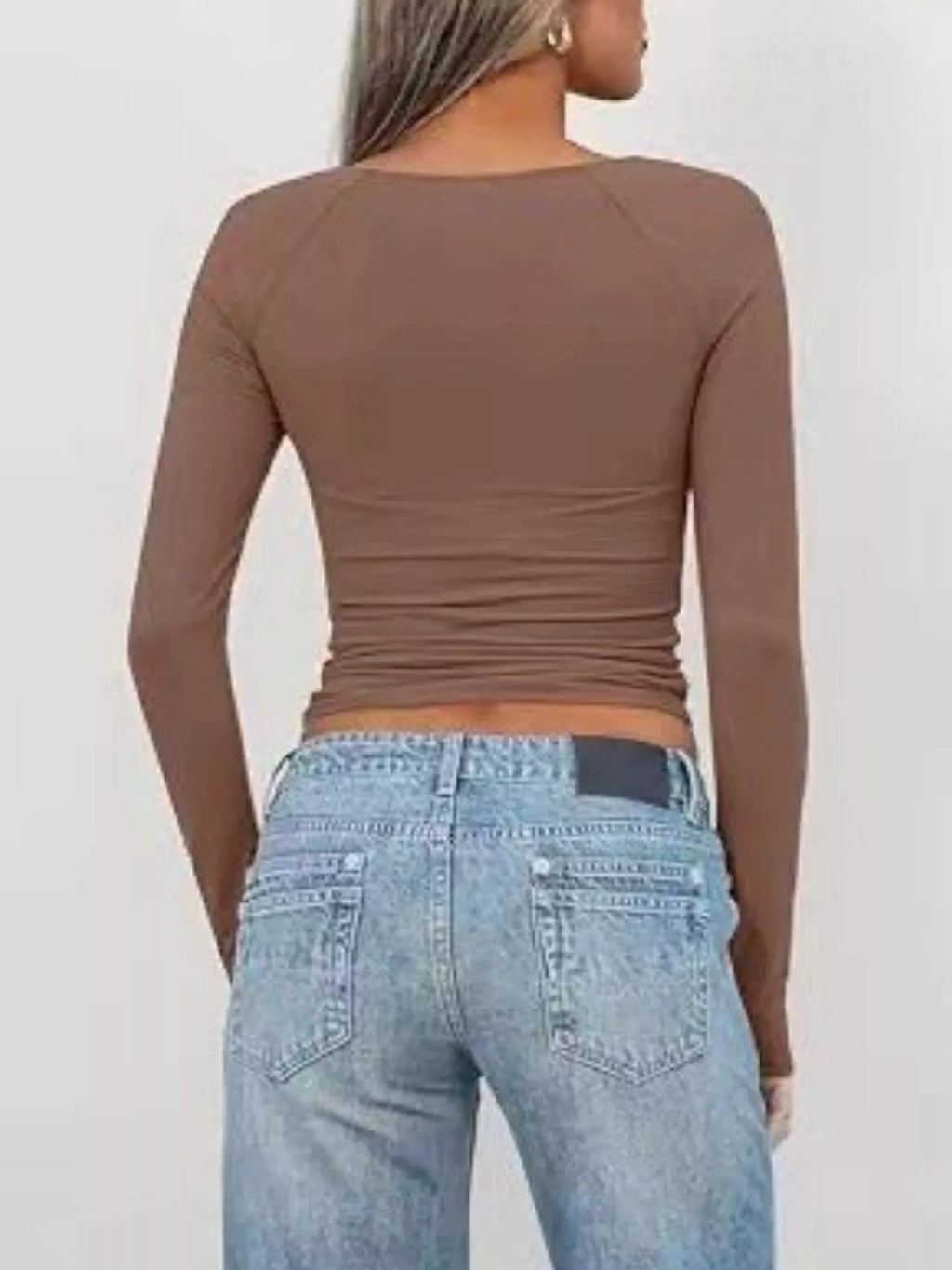 Twist Front Long Sleeve Fitted T-Shirt
