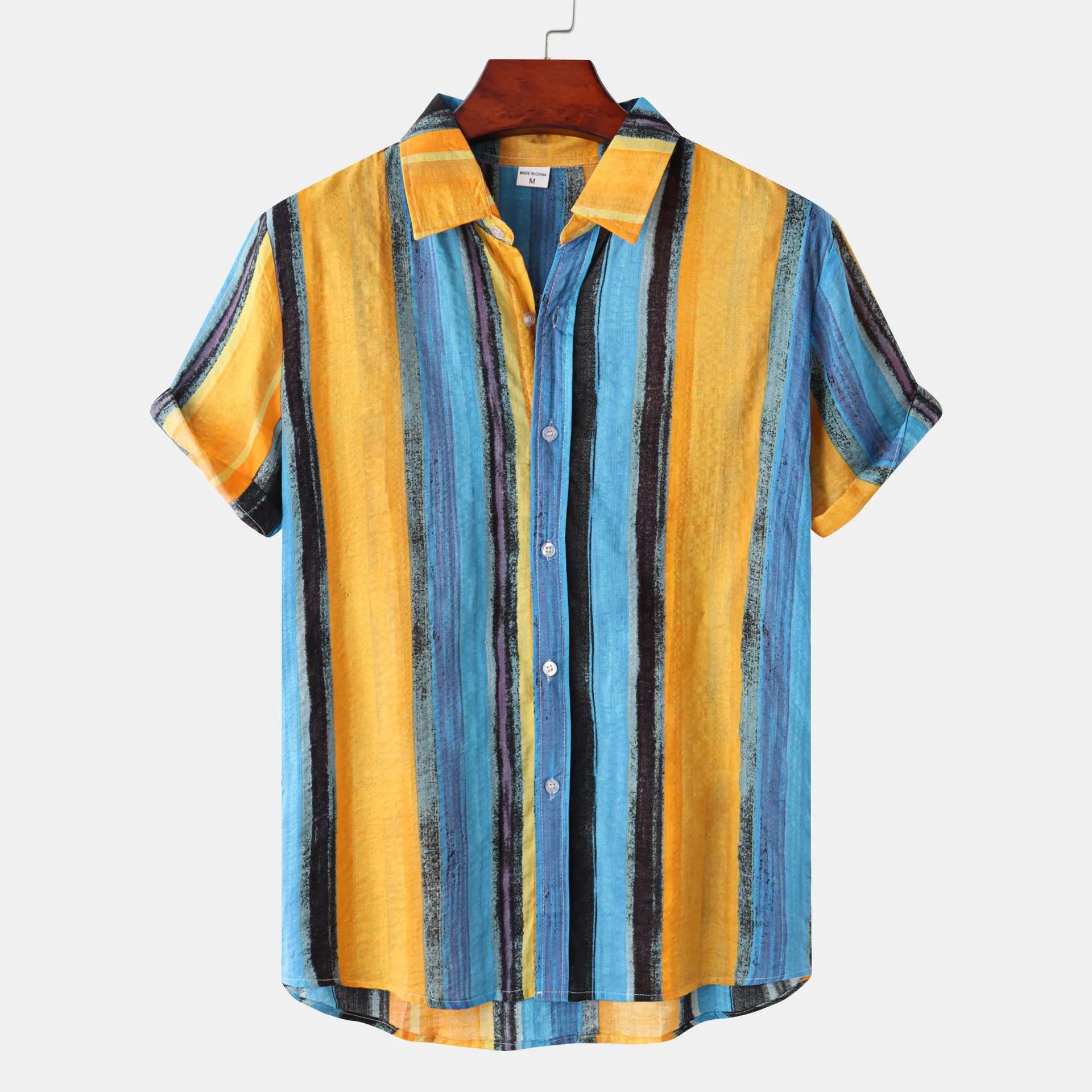 Men's Plus Size Button Down Striped Collared Neck Shirt