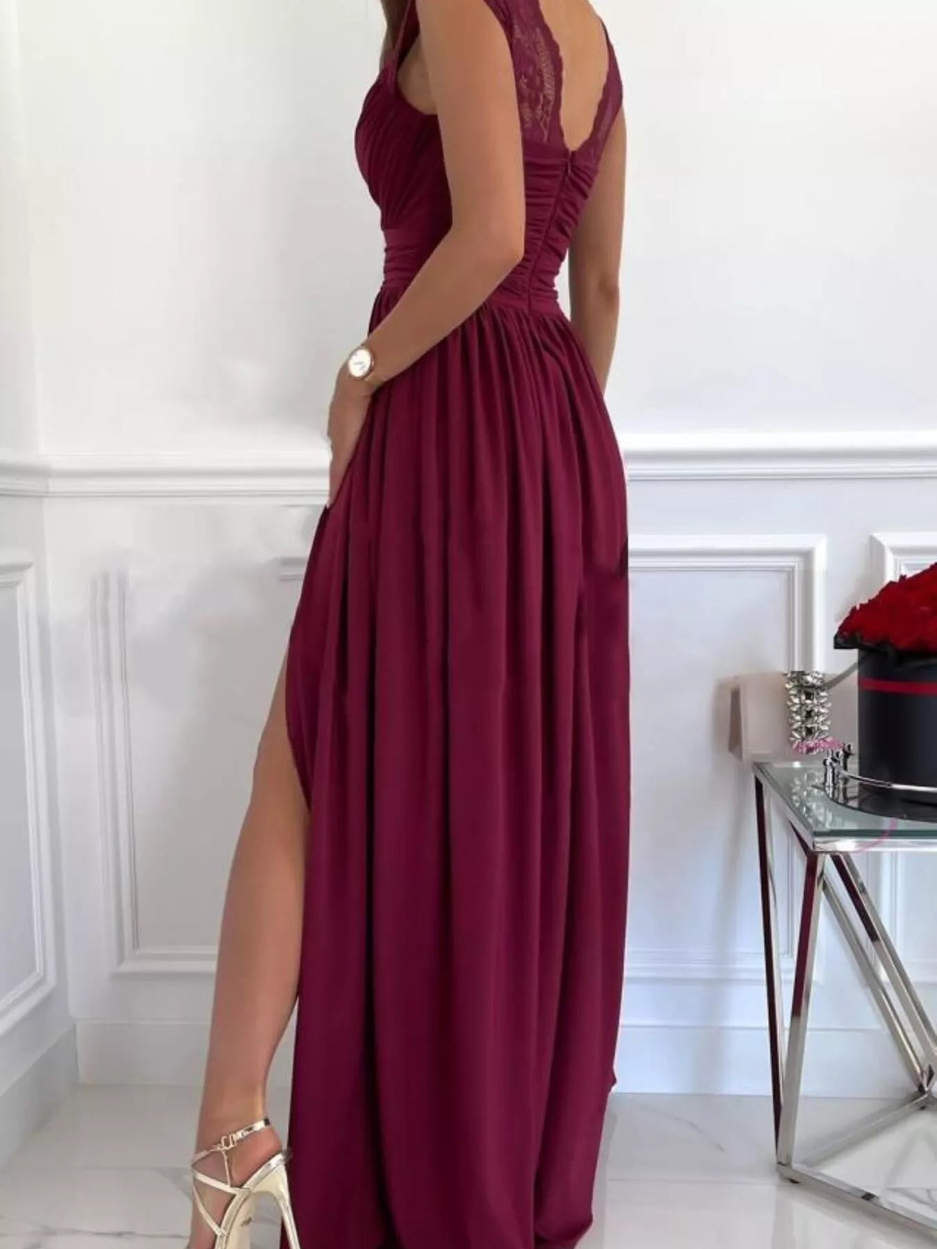 High Slit Lace Detail Maxi Dress