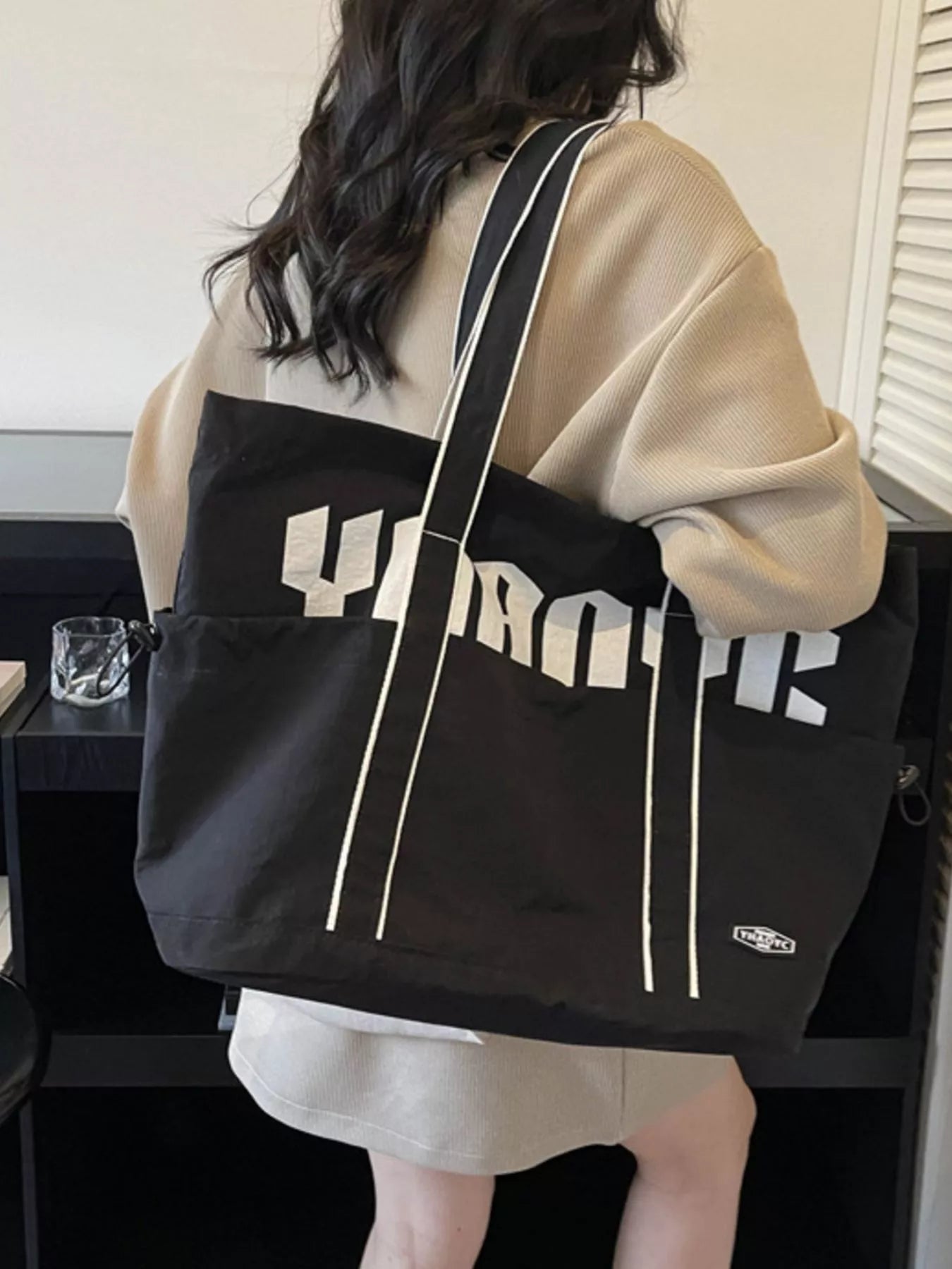 Drawstring Letter Shoulder Bag