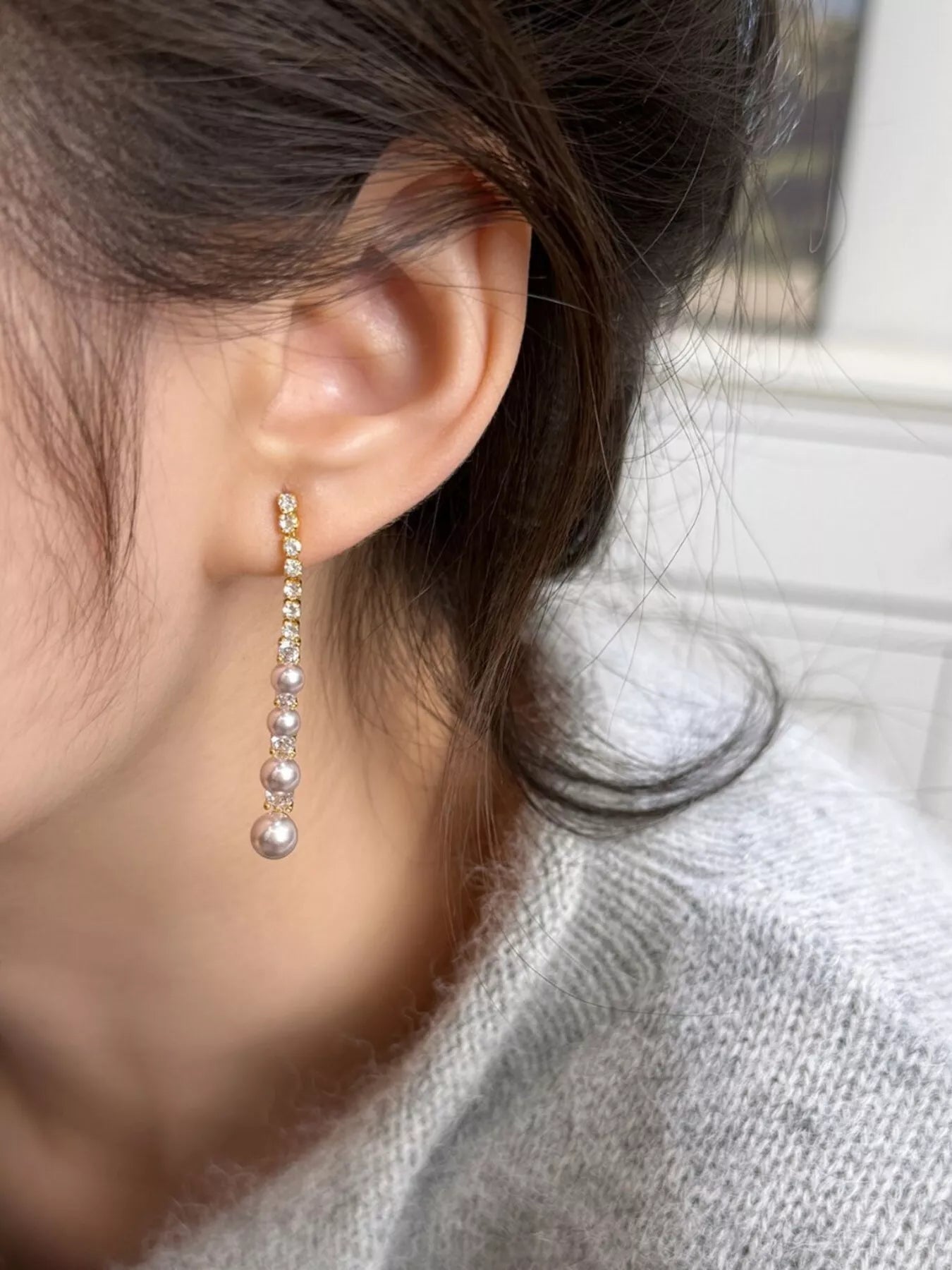 Pearl Zircon Drop Earrings