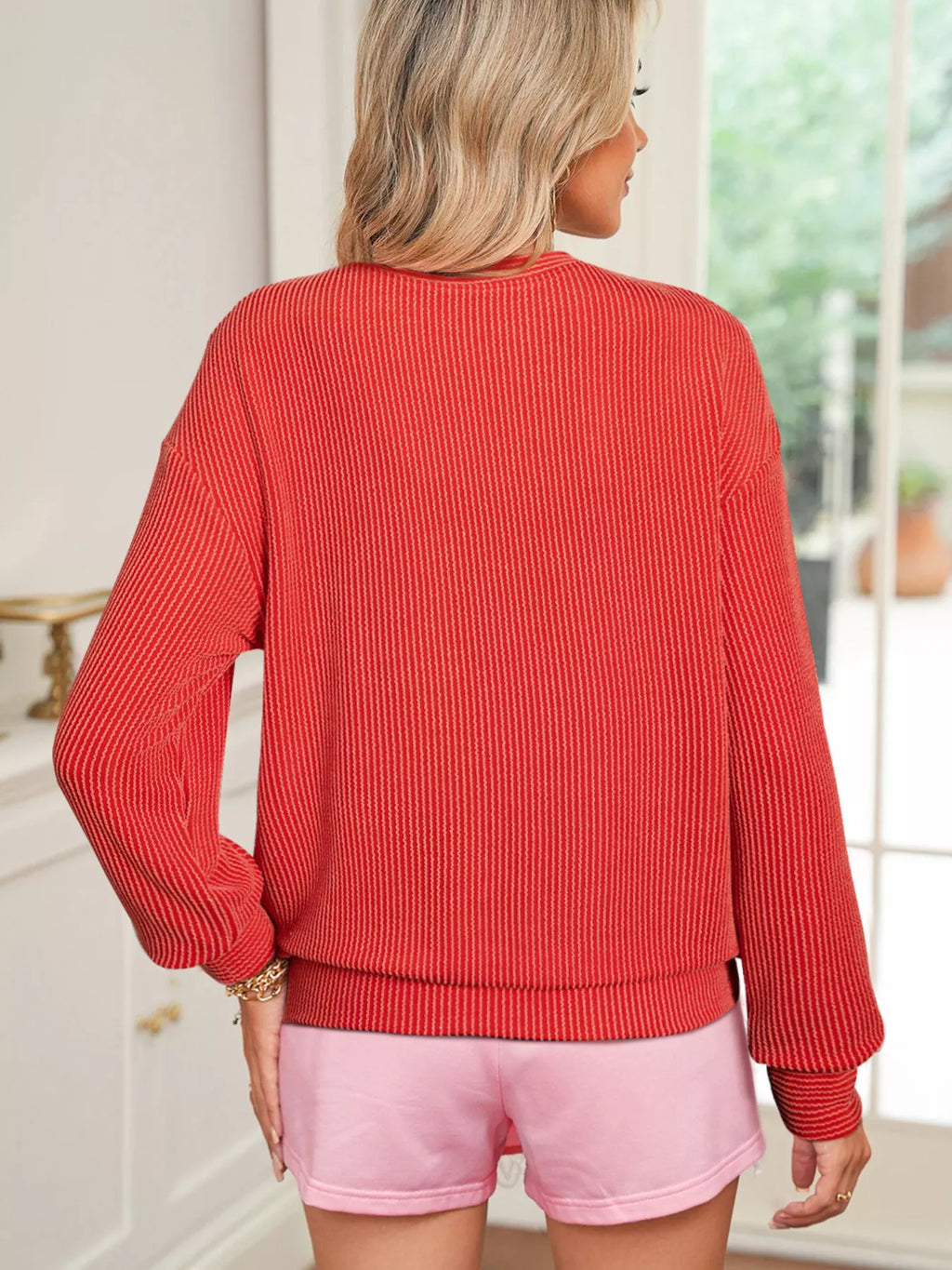 Merry Twisted Rib Christmas Loose Long Sleeve Top