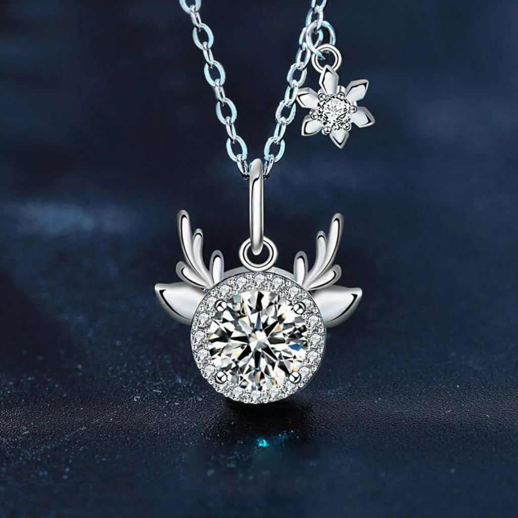1 Carat Moissanite 925 Sterling Silver Deer Antler Pendant Necklace