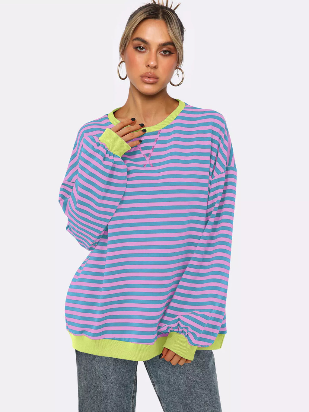 Striped Round Neck Long Sleeve Sweatshirt
