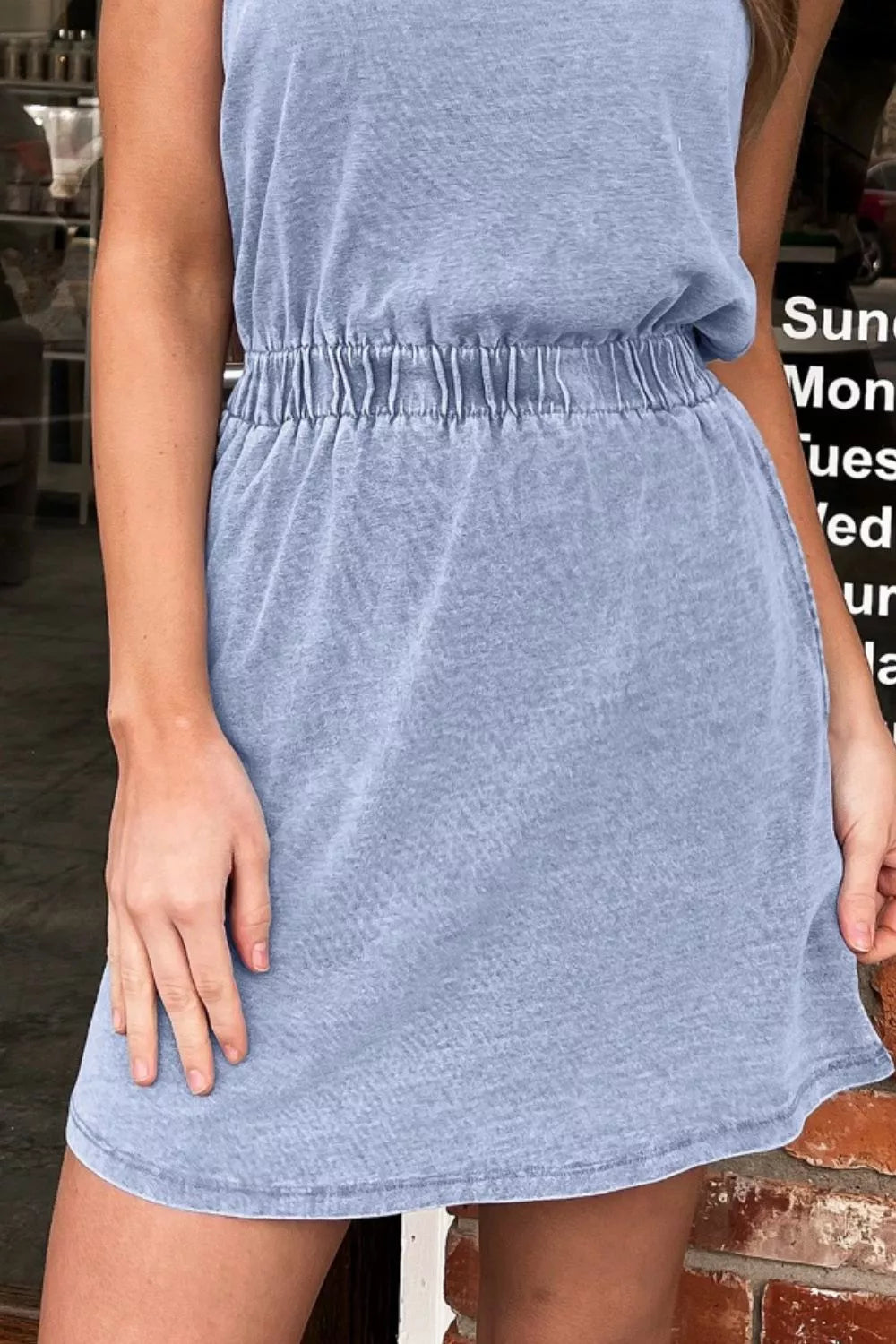 Casual Washed Scoop Neck Denim Mini Dress