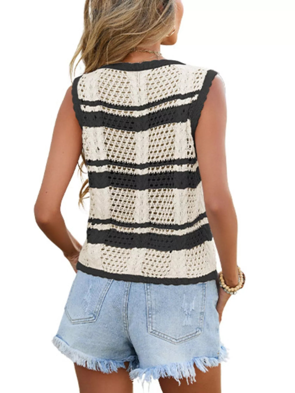 Striped Crochet Tie-Front Cardigan