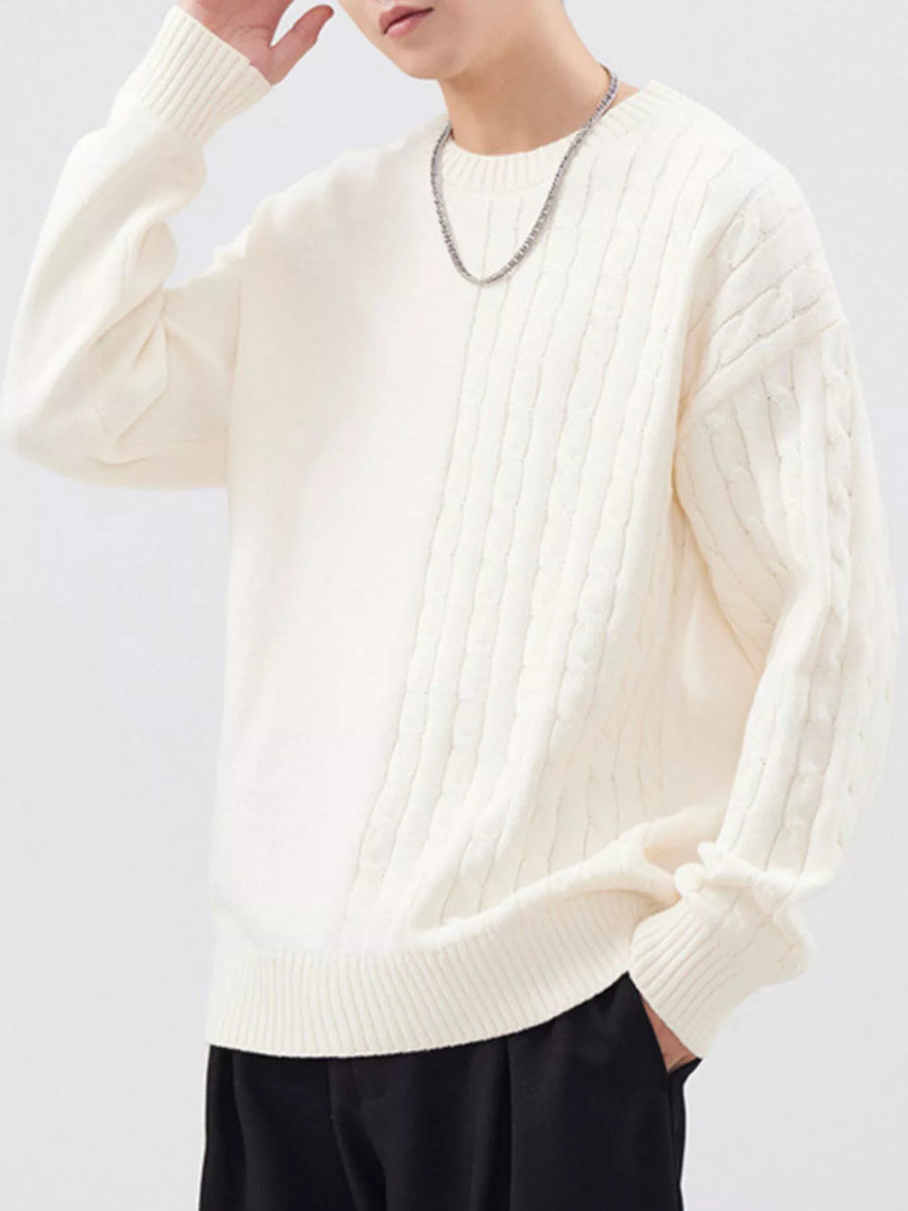 Men's Full Size Cable Knit Long Sleeve Sweater Plus Size