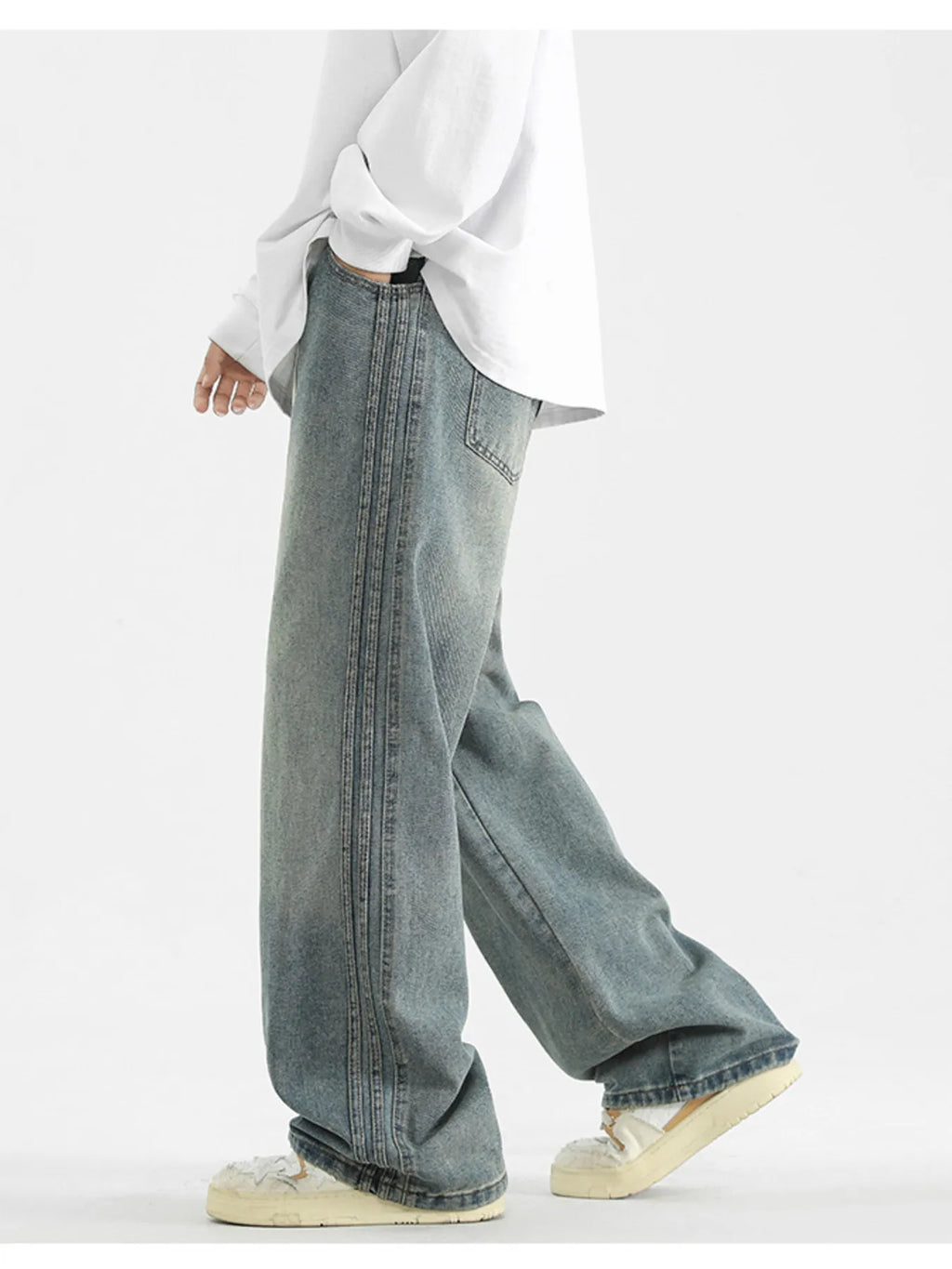 Men's Plus Size Washed Wide Leg Jeans