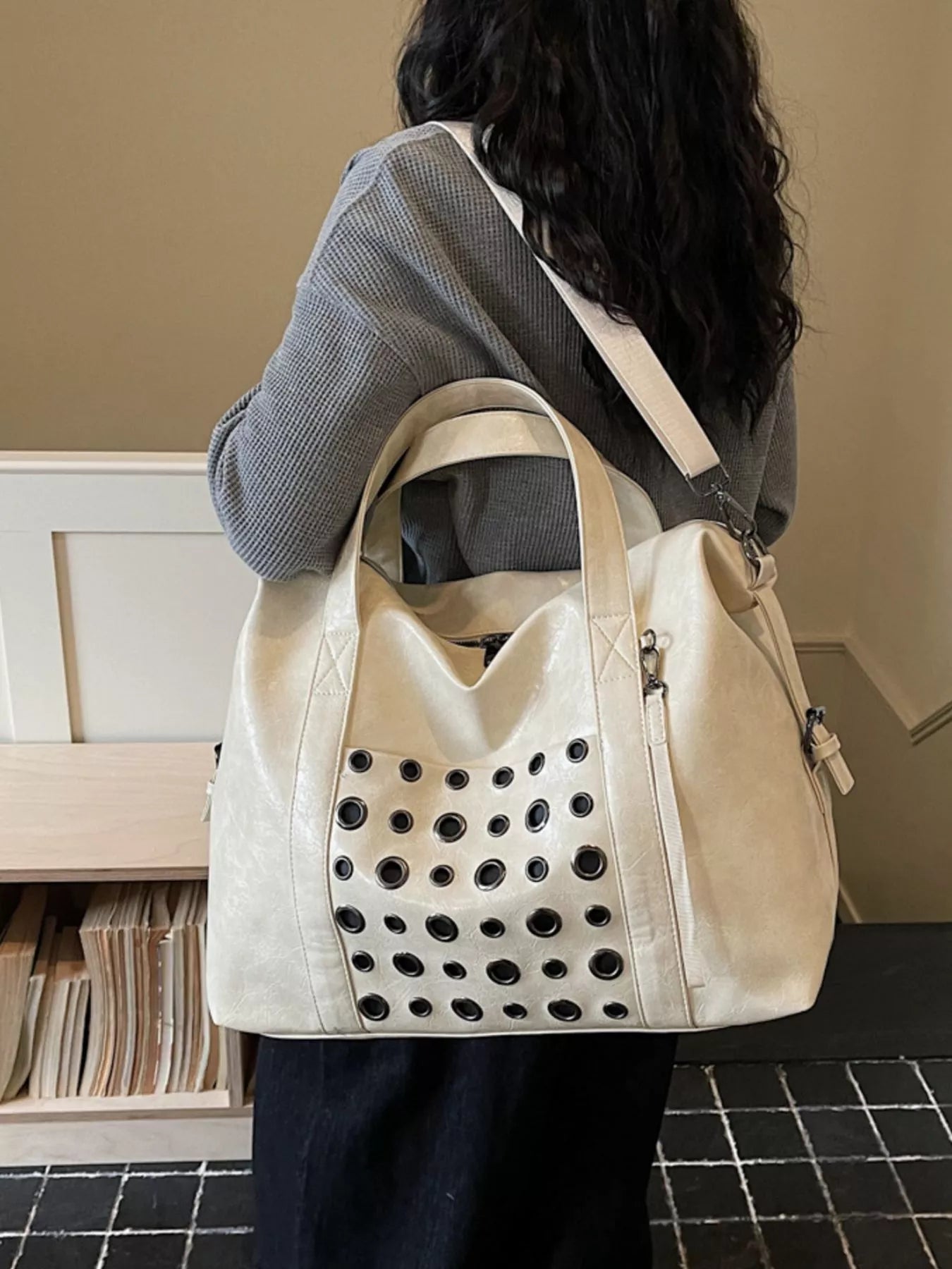 Chic Eyelet Embellished Crossbody Travel Bag