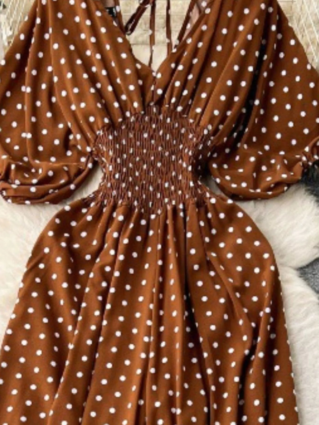 Smocked V-Neck Wide Leg Jumpsuit