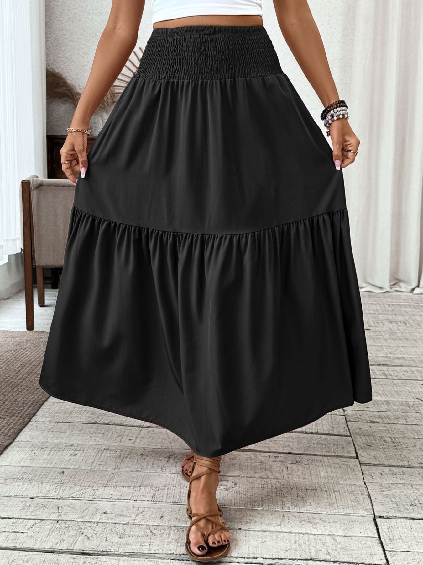 Smocked Waist Tiered Skirt