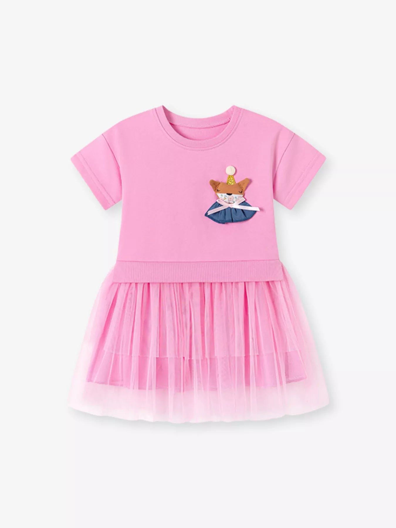 Children's Fox Applique Tulle Layered Dress