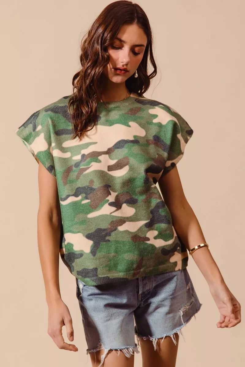 SO ME Camouflage Print Dolman Soft Sweater Top