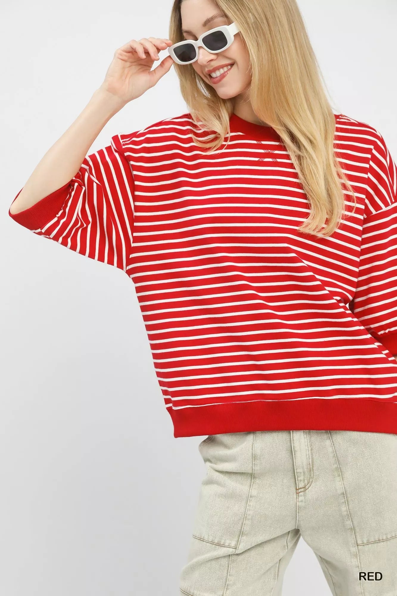 Umgee Striped Short Sleeve Pullover Top