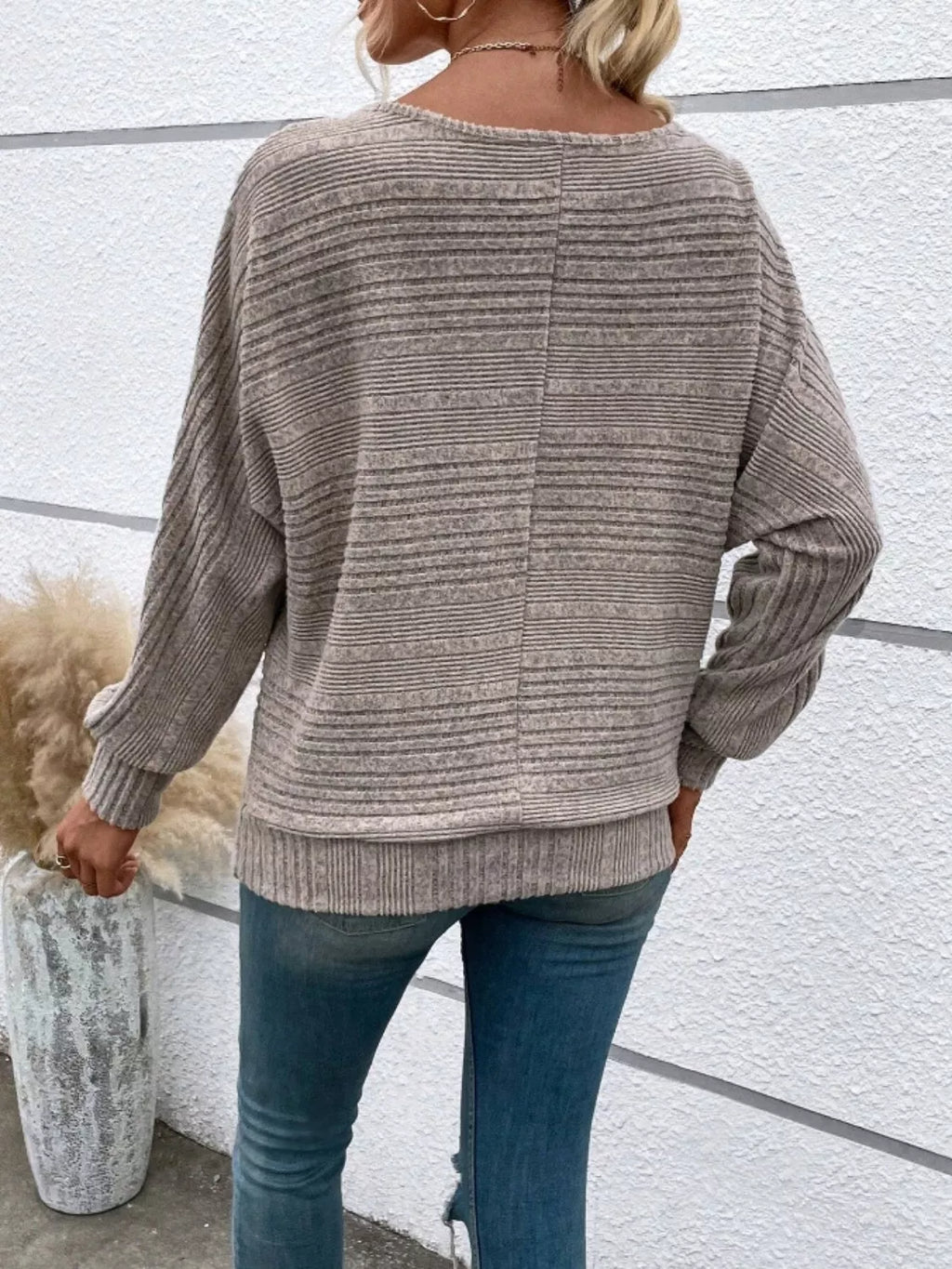 Relaxed Fit Ribbed Knit T-Shirt