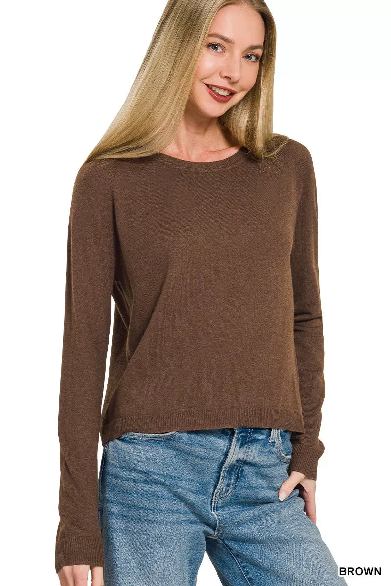 Zenana Lightweight Wool Blend Round Neck Sweater