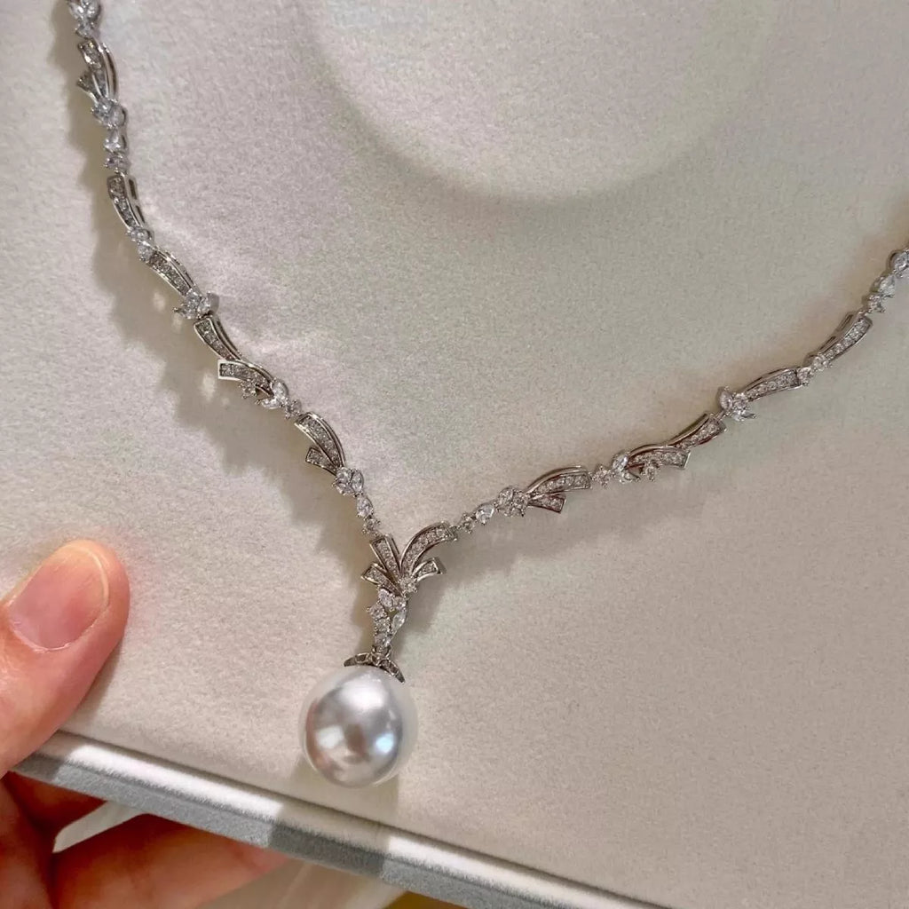 Zircon Pearl Pendant Necklace