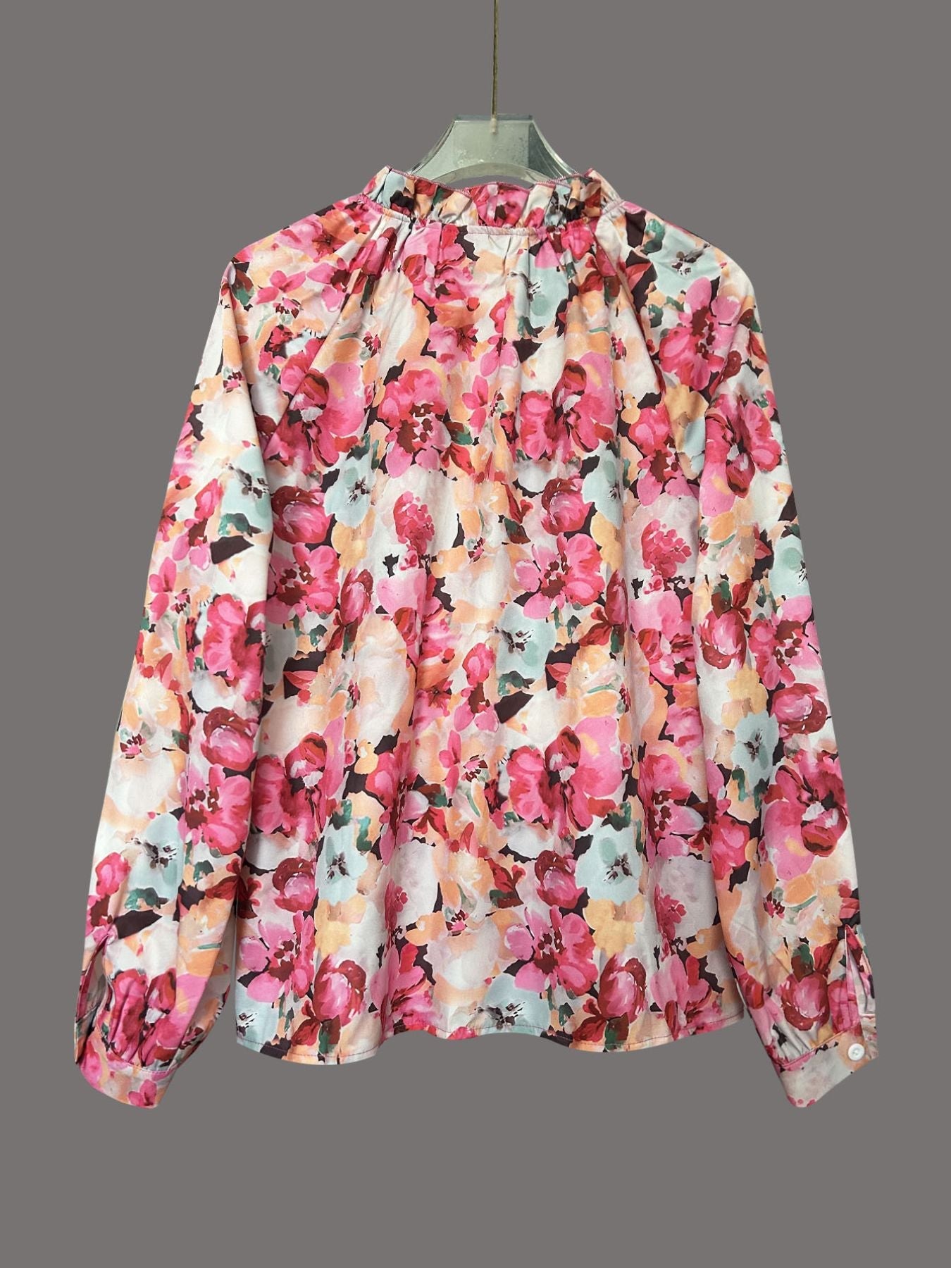 Floral Print Frill Trim Shirt