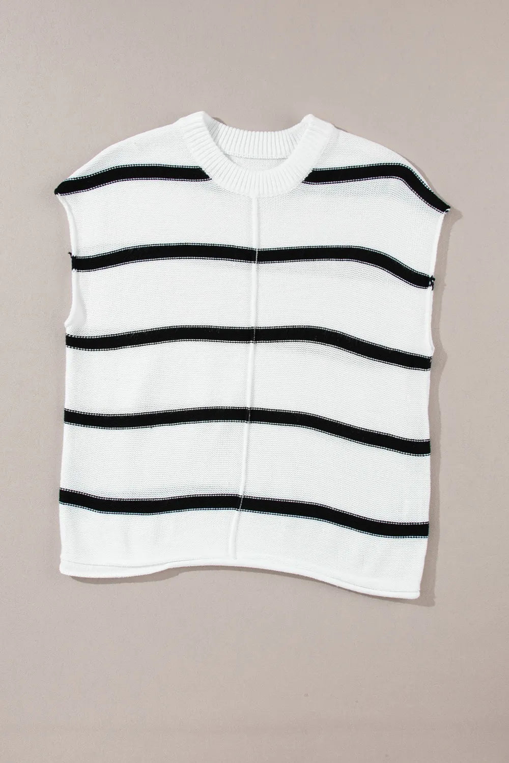 Striped Round Neck Cap Sleeve Sweater