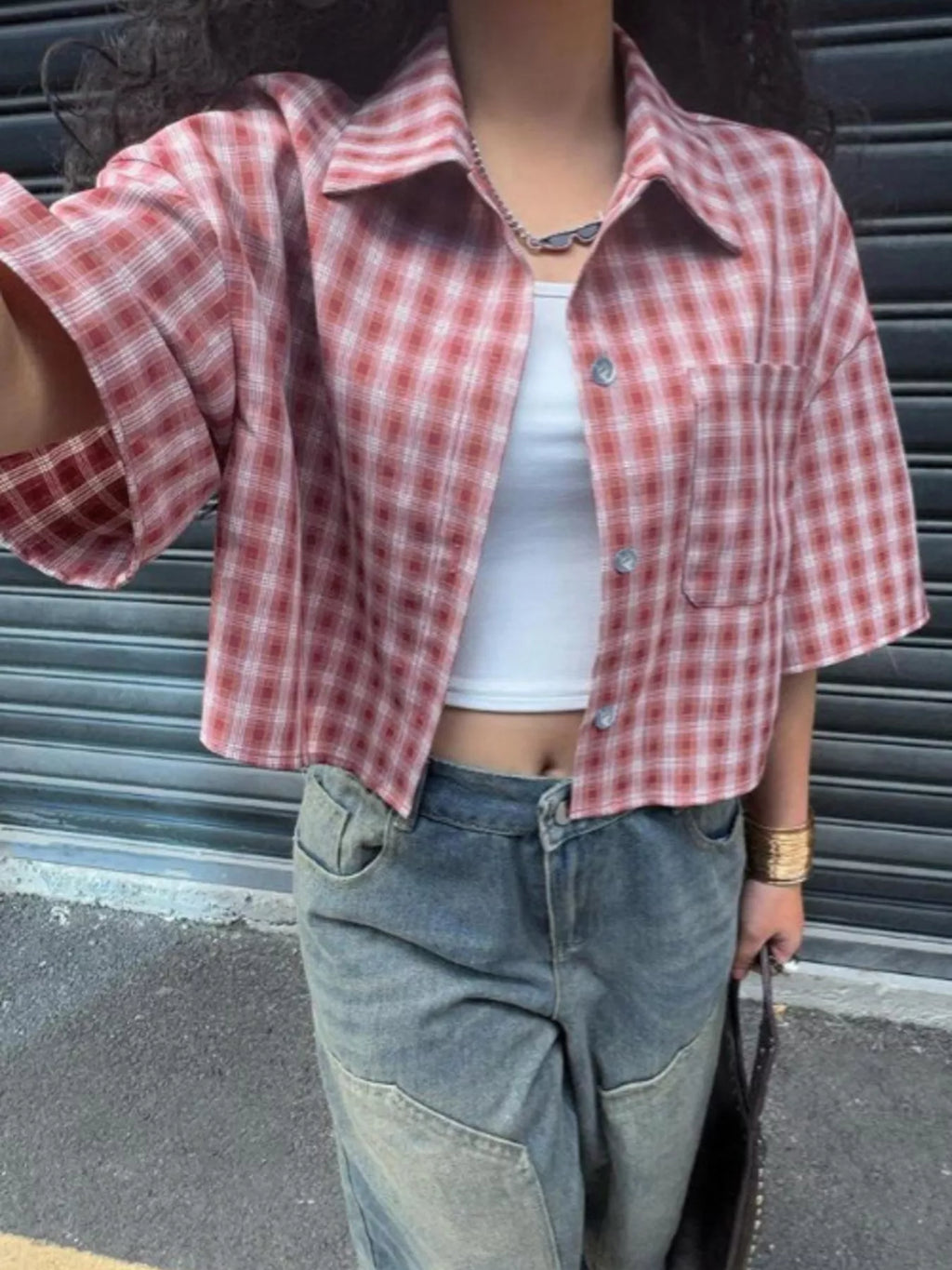 Plaid Button Up Cropped Shirt