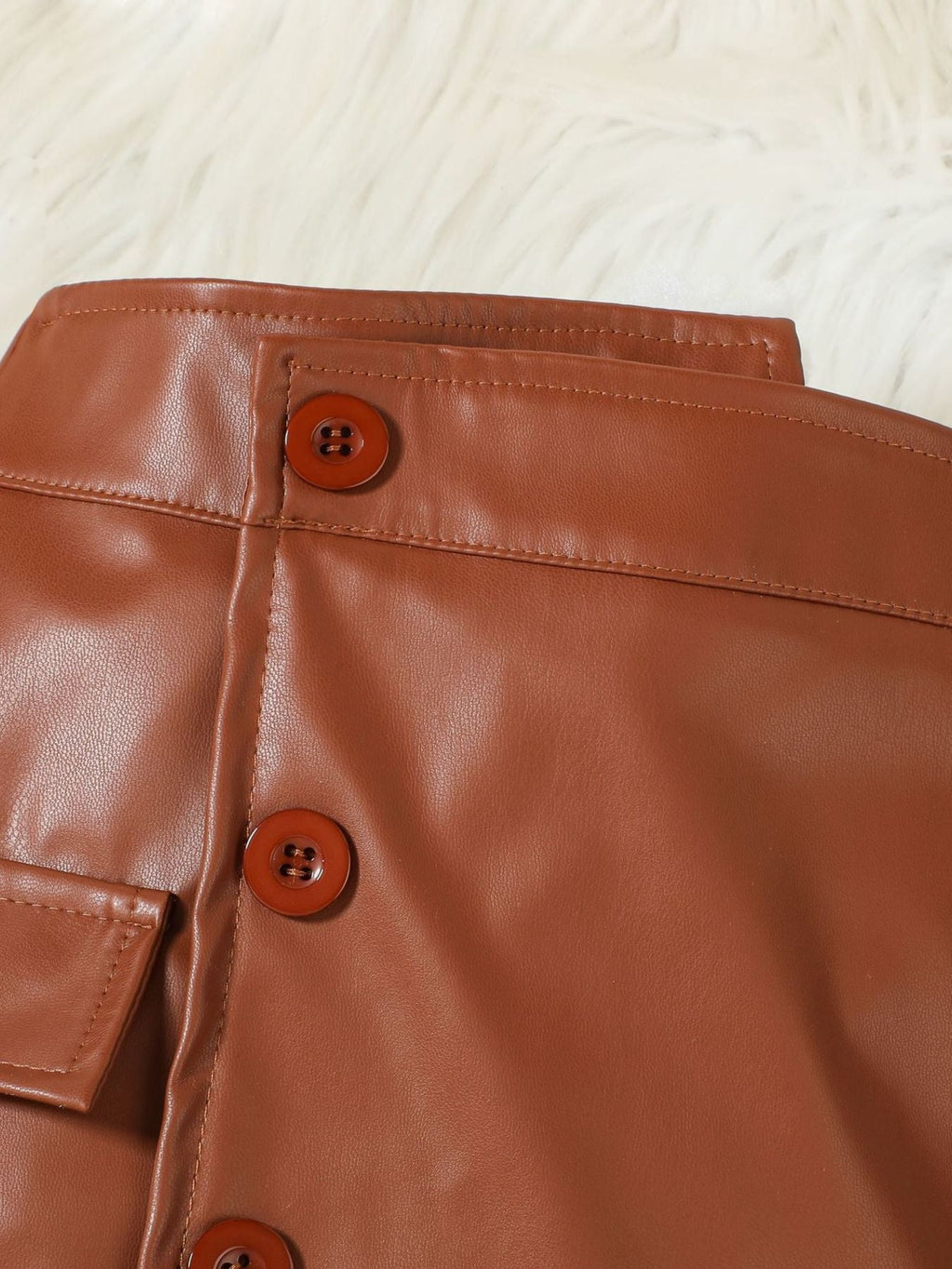 Children's Ribbed Knit Top and Leather Skirt Set