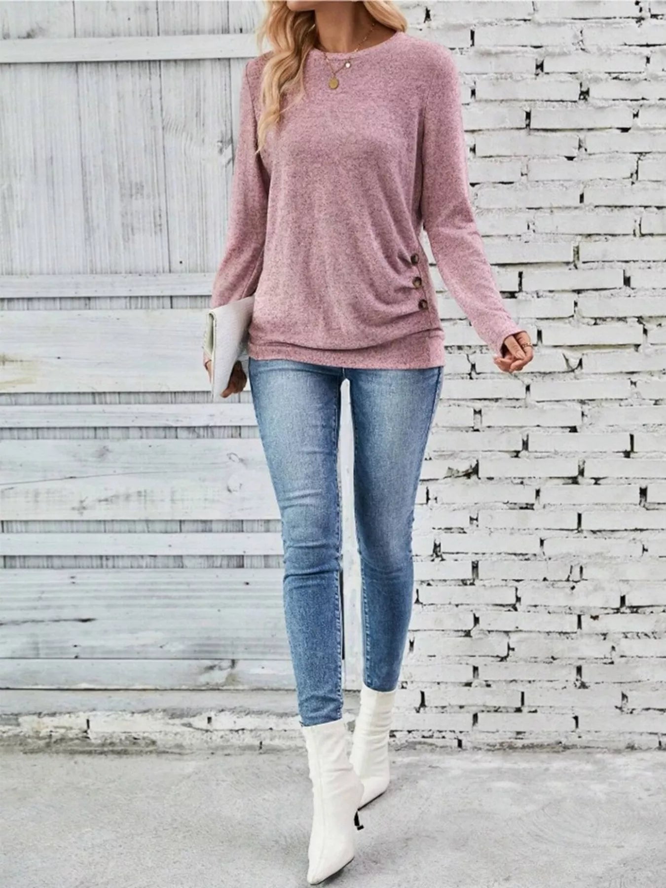Casual Decor Button Long Sleeve T-Shirt