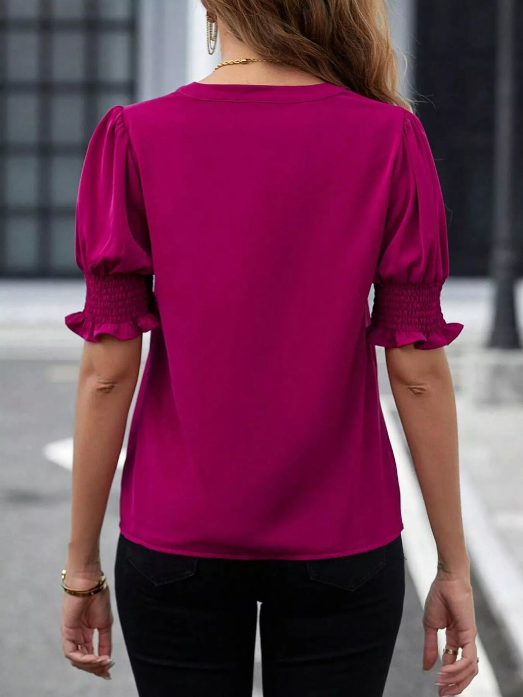 Notched Half Sleeve Blouse