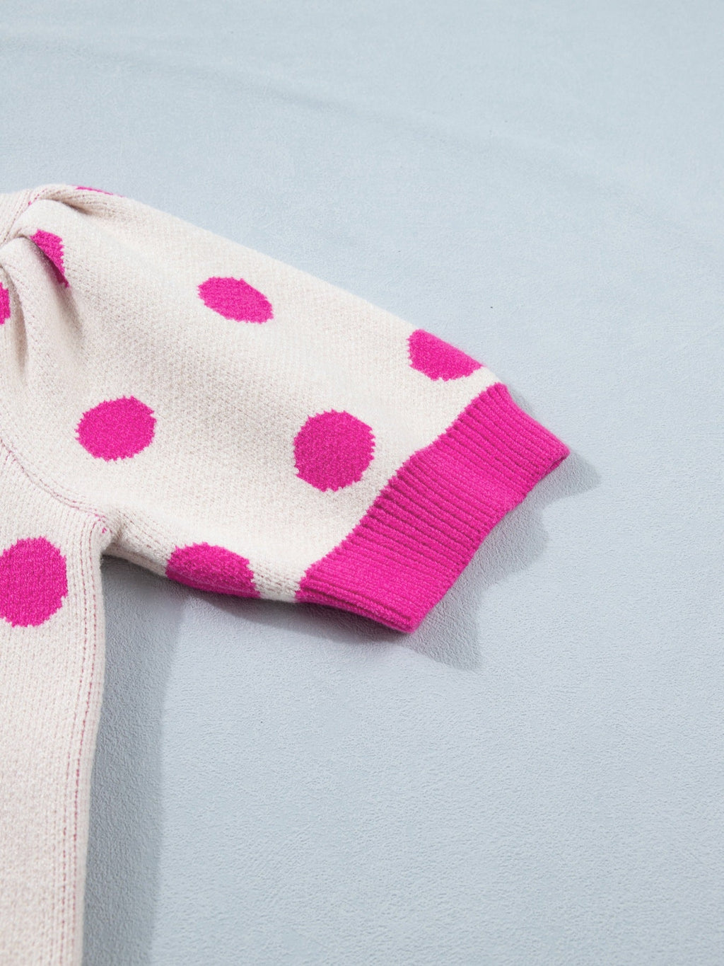 Polka Dot Puff Short Sleeve Sweater Top