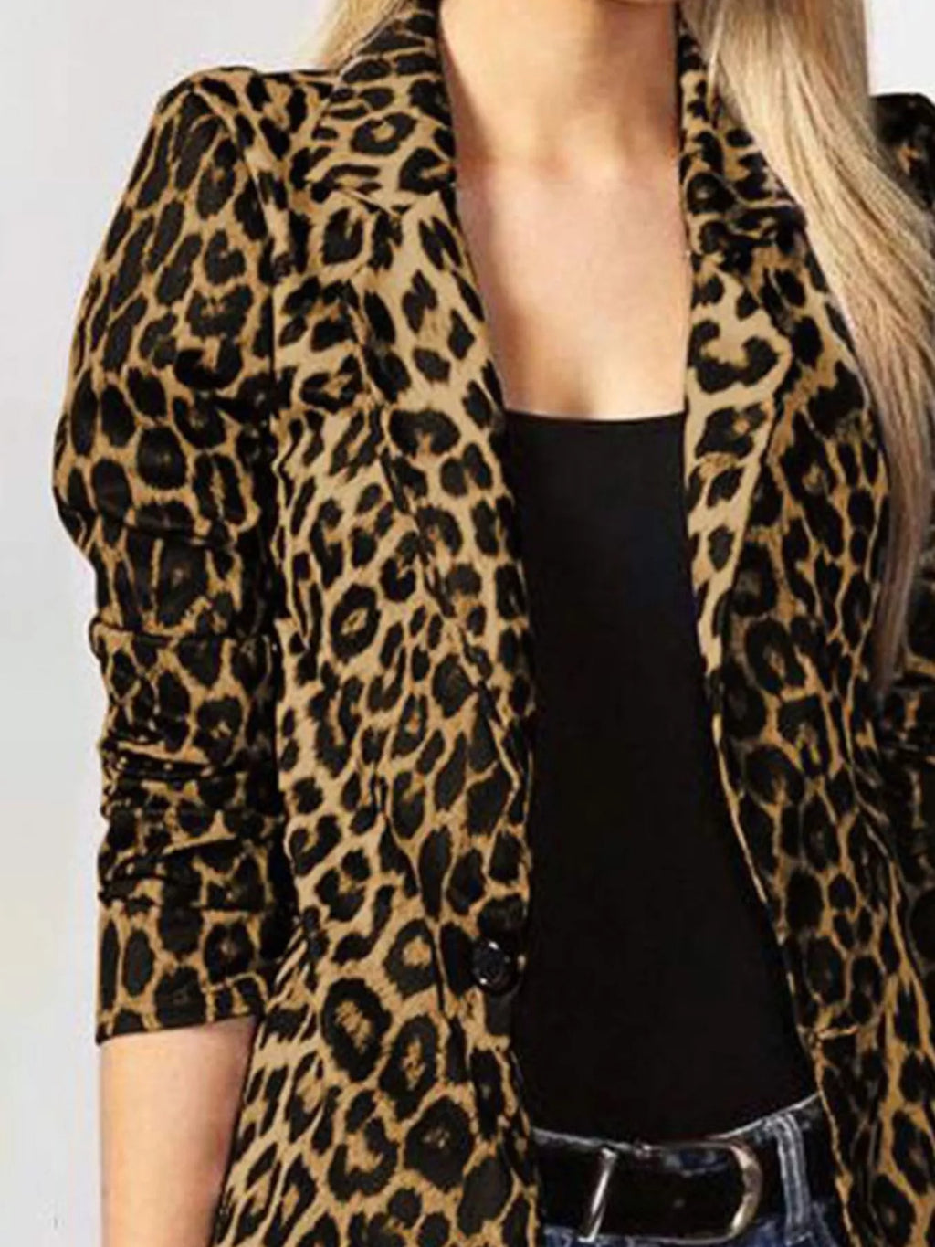 Leopard Print One Button Blazer