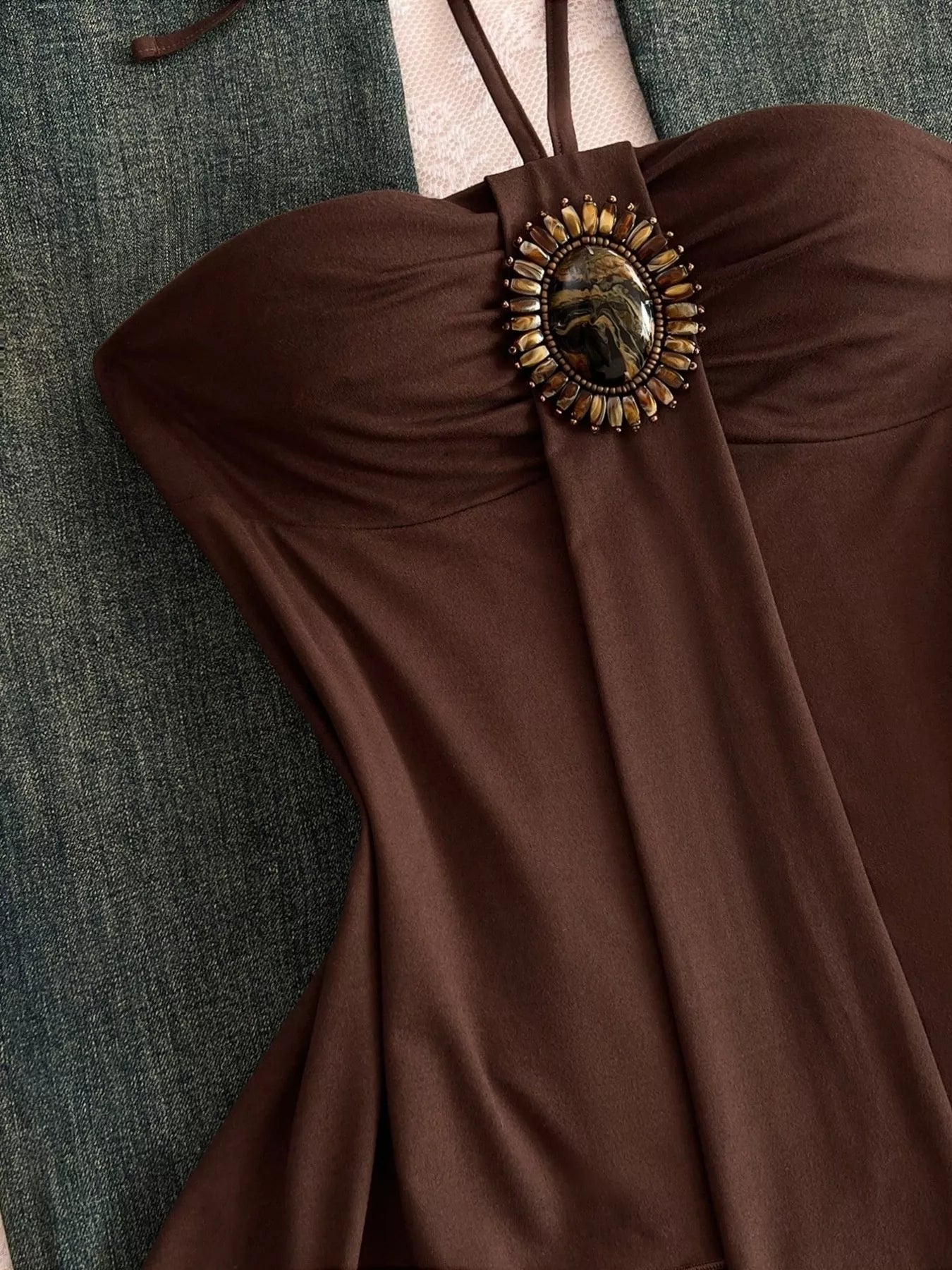 Embellished Front Halter Neck Cami
