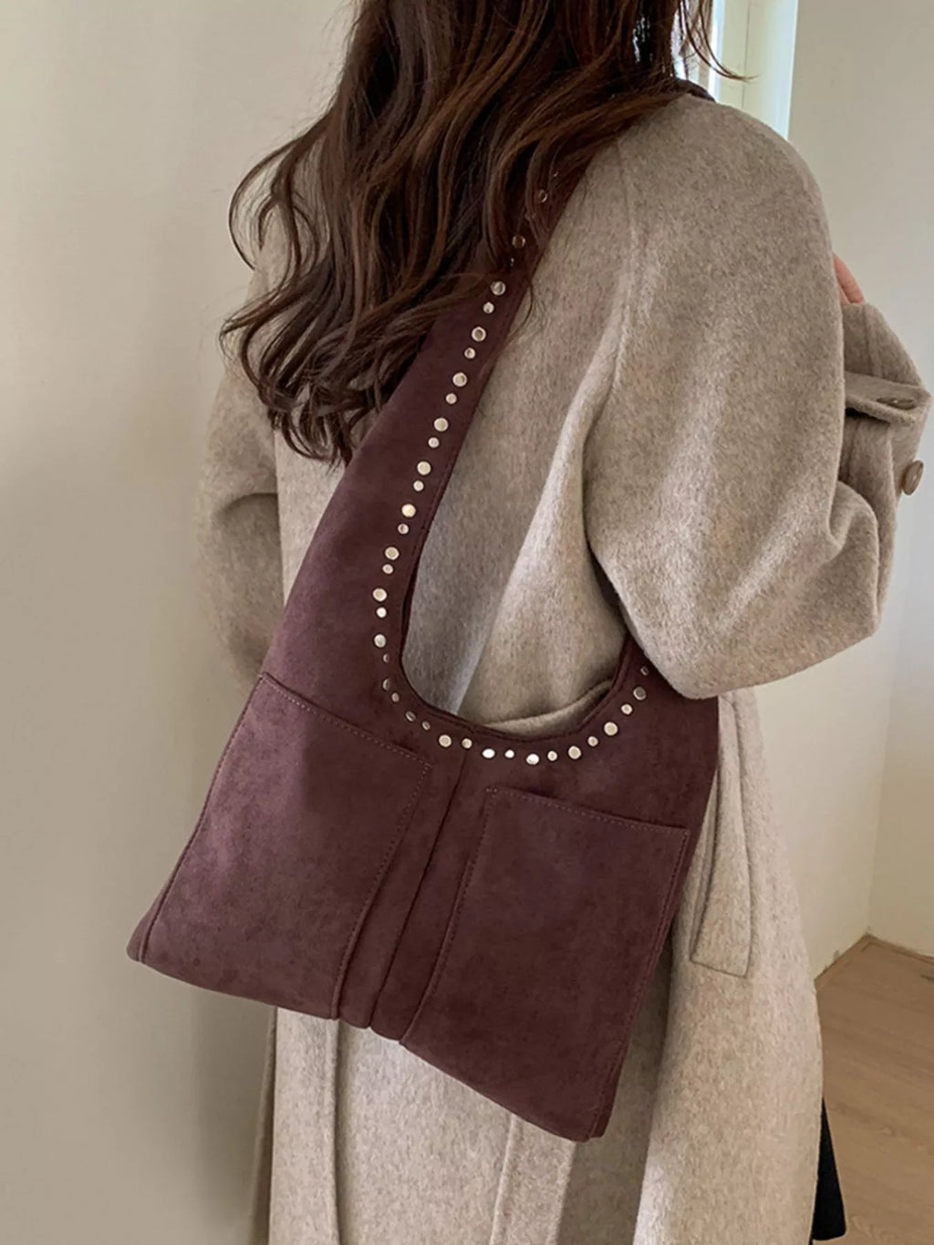Studded Suede Shoulder Bag
