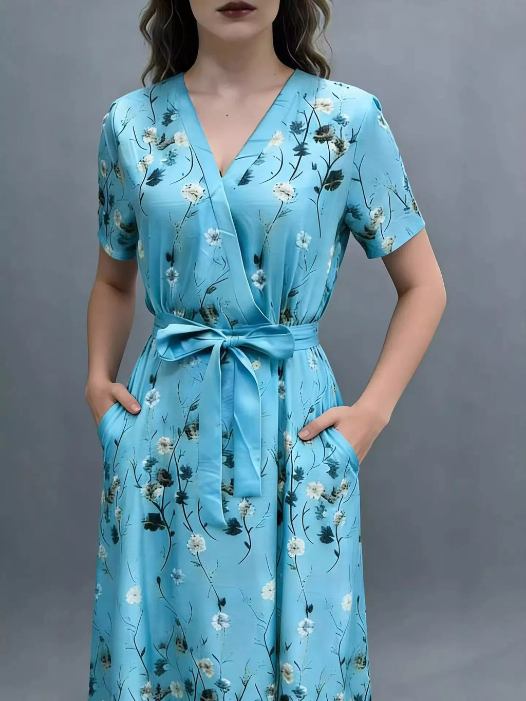 Floral Print Short Sleeve Wrap Maxi Dress