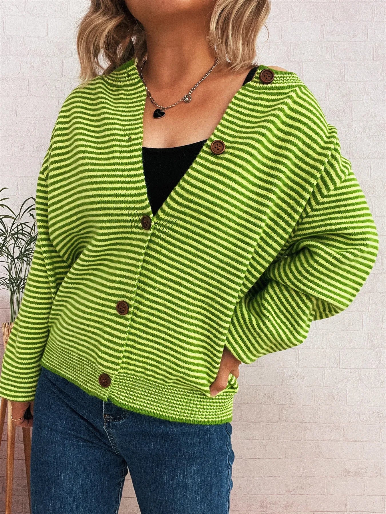 Striped Button Up Long Sleeve Cardigan
