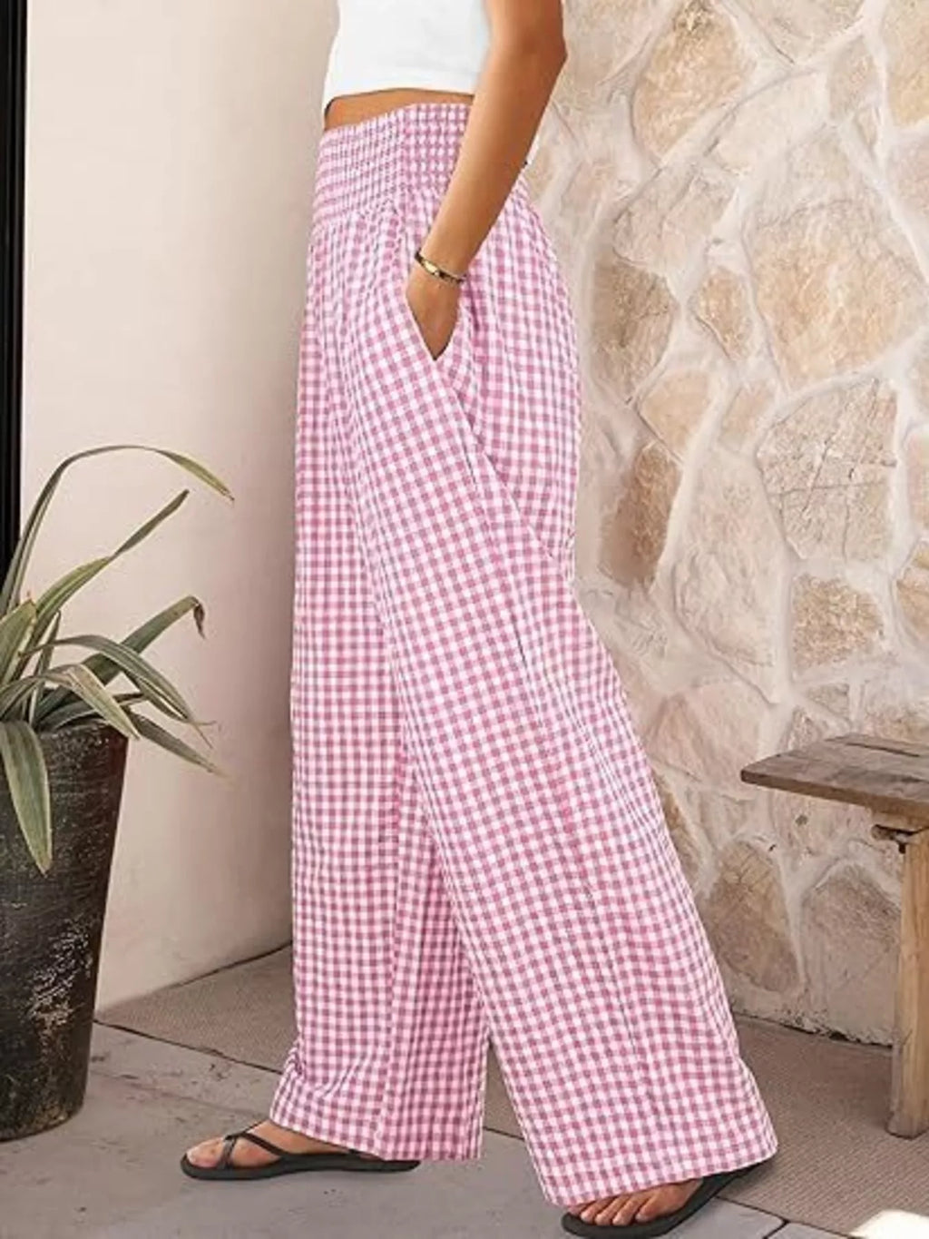 Gingham Wide-Leg Pants