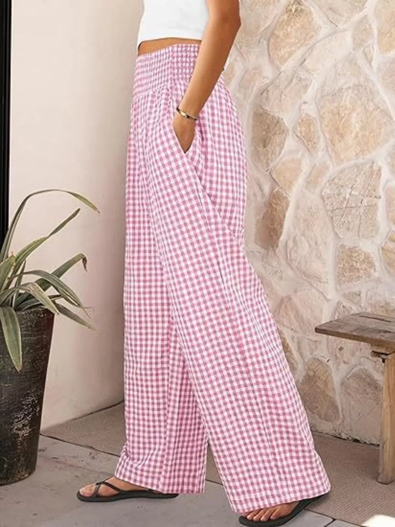 Gingham Wide-Leg Pants