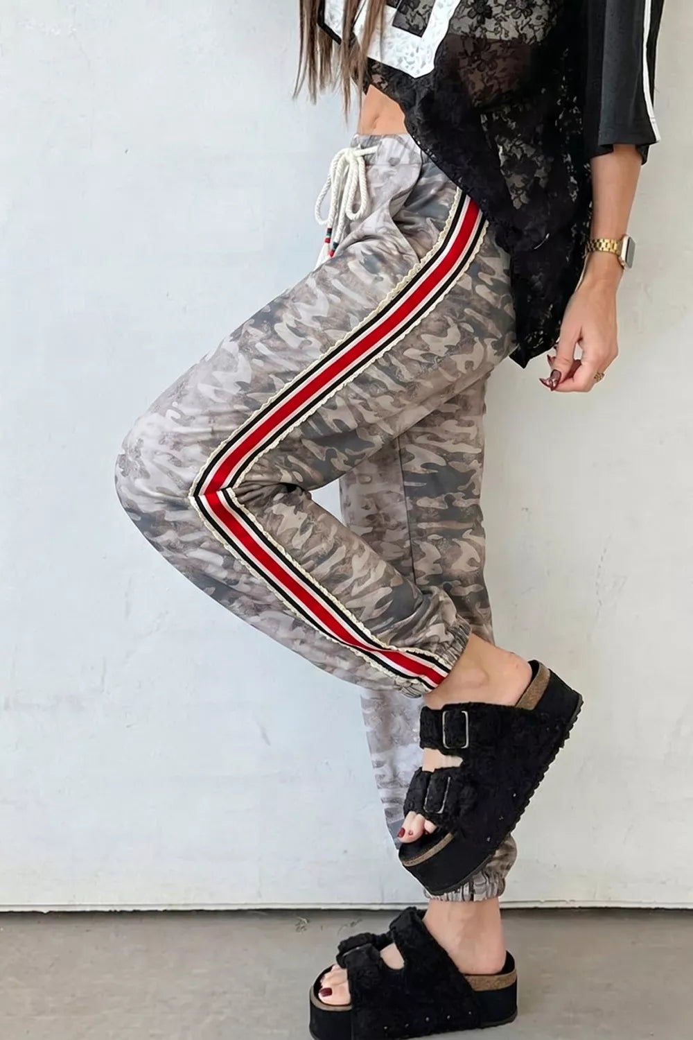 Camo Print Drawstring Waist Joggers