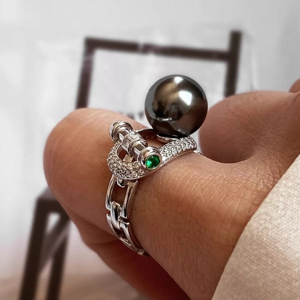 925 Sterling Silver Zircon Pearl Ring