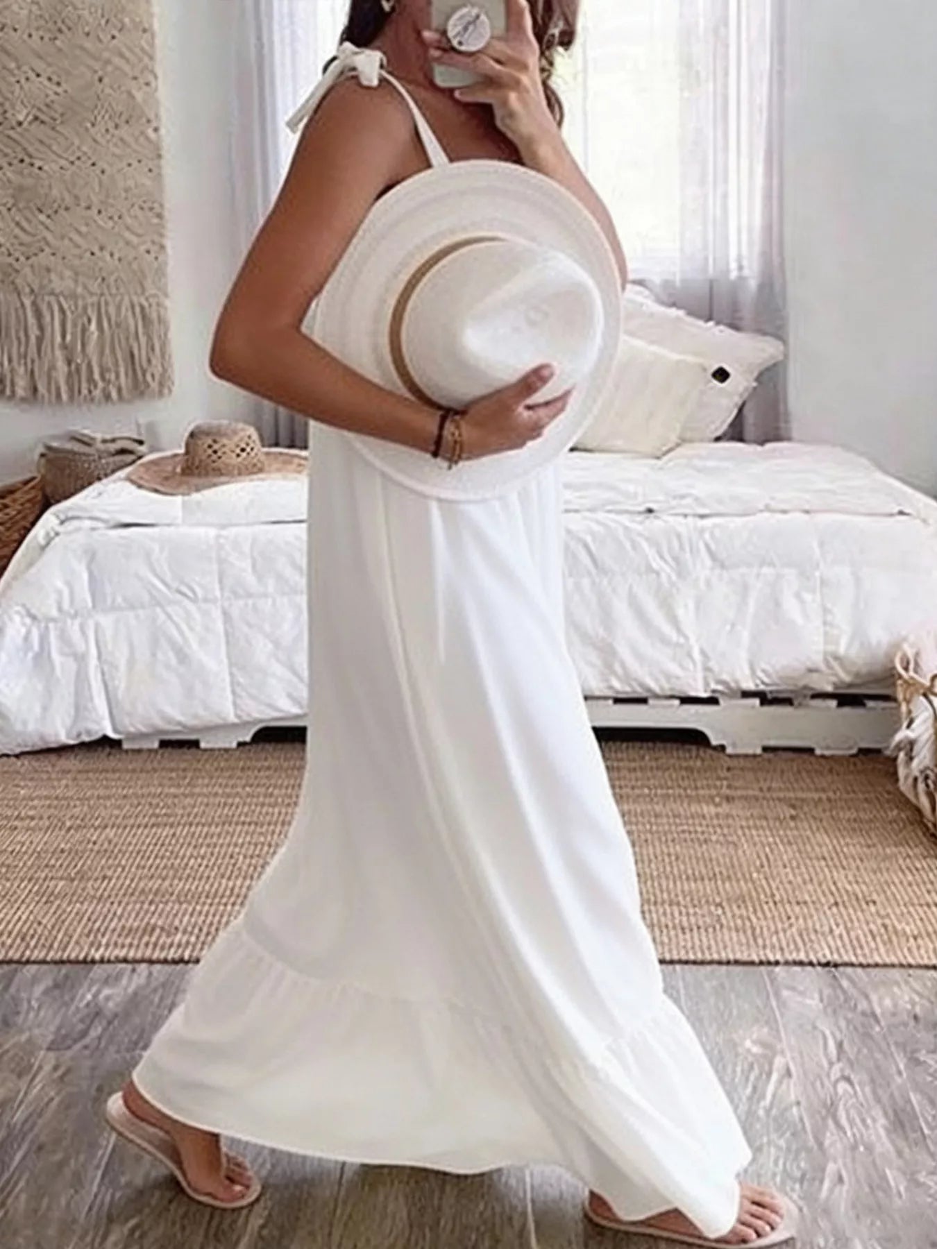 Sleeveless Tie Strap Flowy Maxi Dress