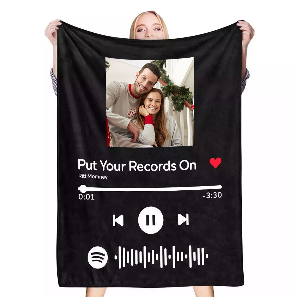 🎵✨FLIPSTYLEZ LLC. Custom Spotify Code Photo Blanket – Scan to Play Your Song!