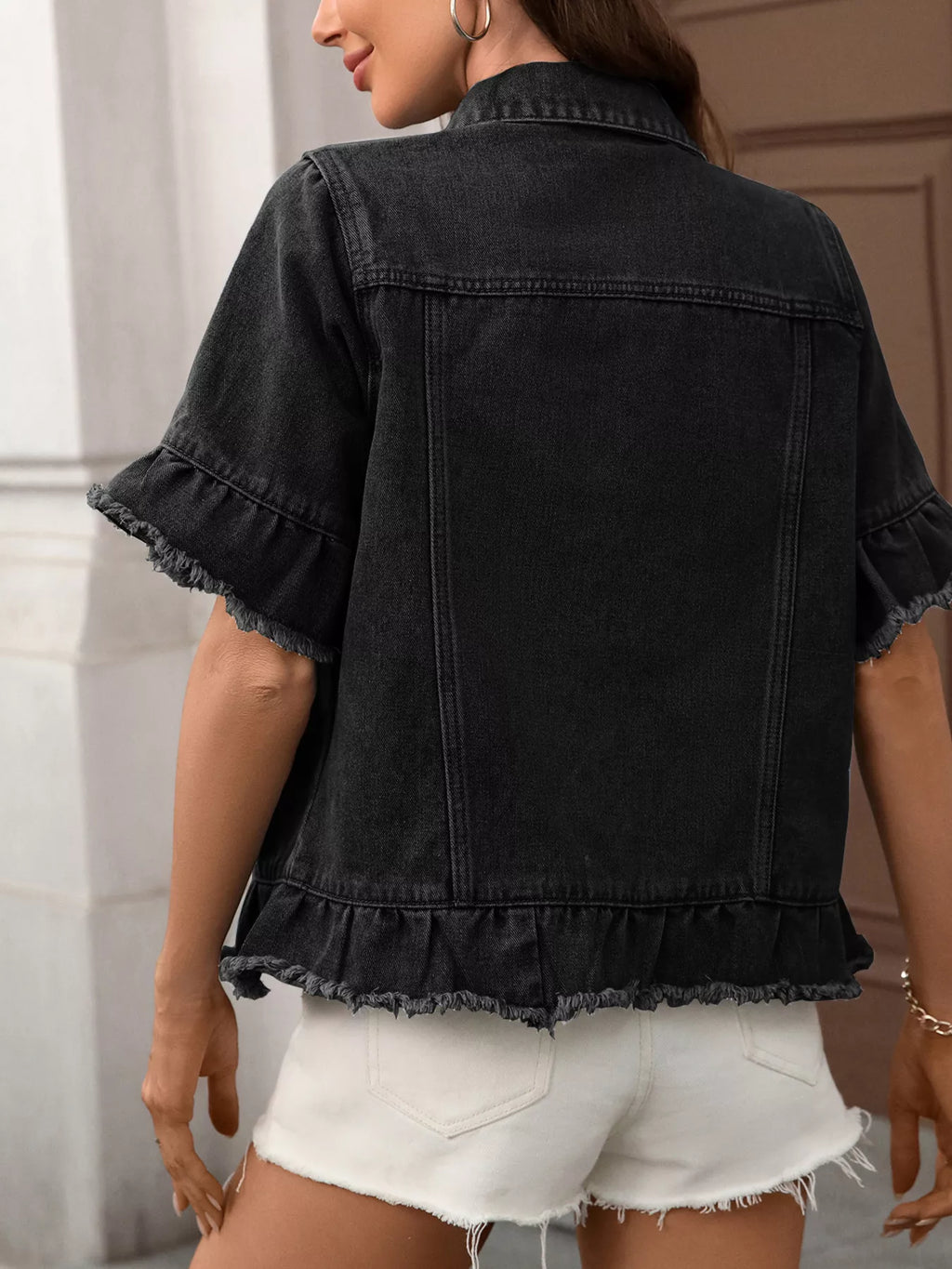 Raw Hem Button Up Denim Jacket