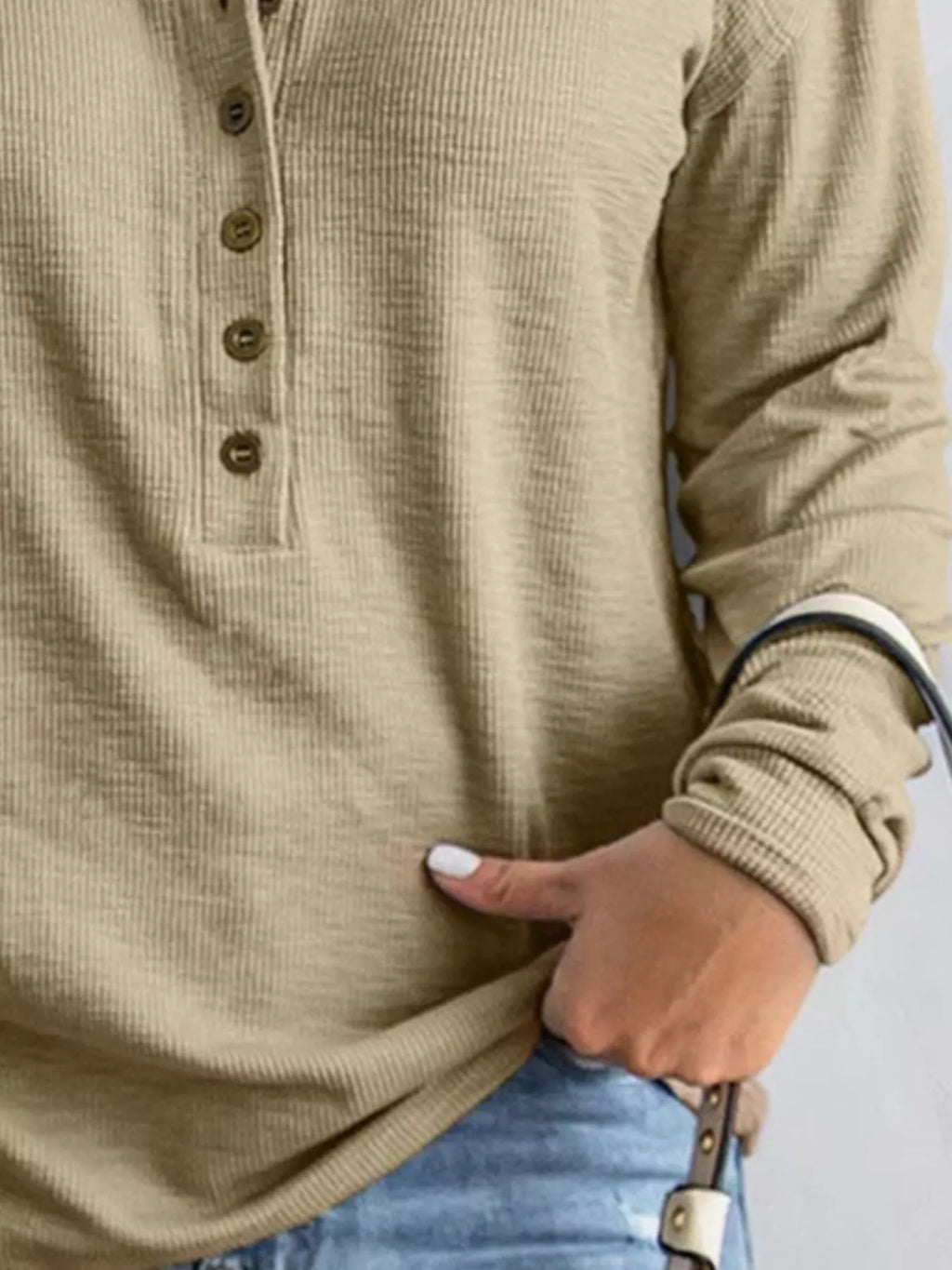 Full Size Button Detail Long Sleeve Top Plus Size