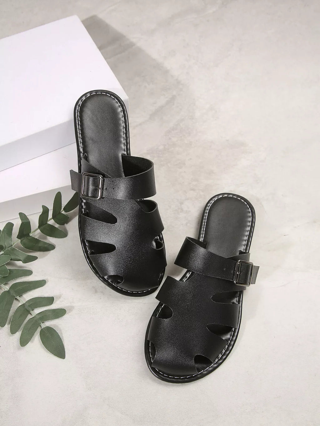 Comfortable Slip-On Leather Sandals with Adjustable Buckle