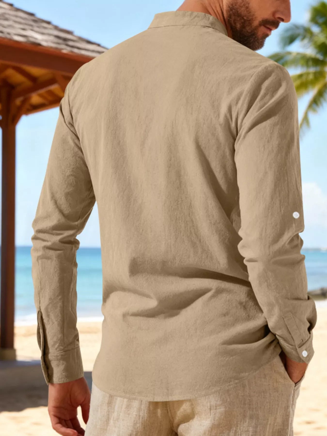 Men's Full Size Casual Lace-Up Linen Shirt Plus Size