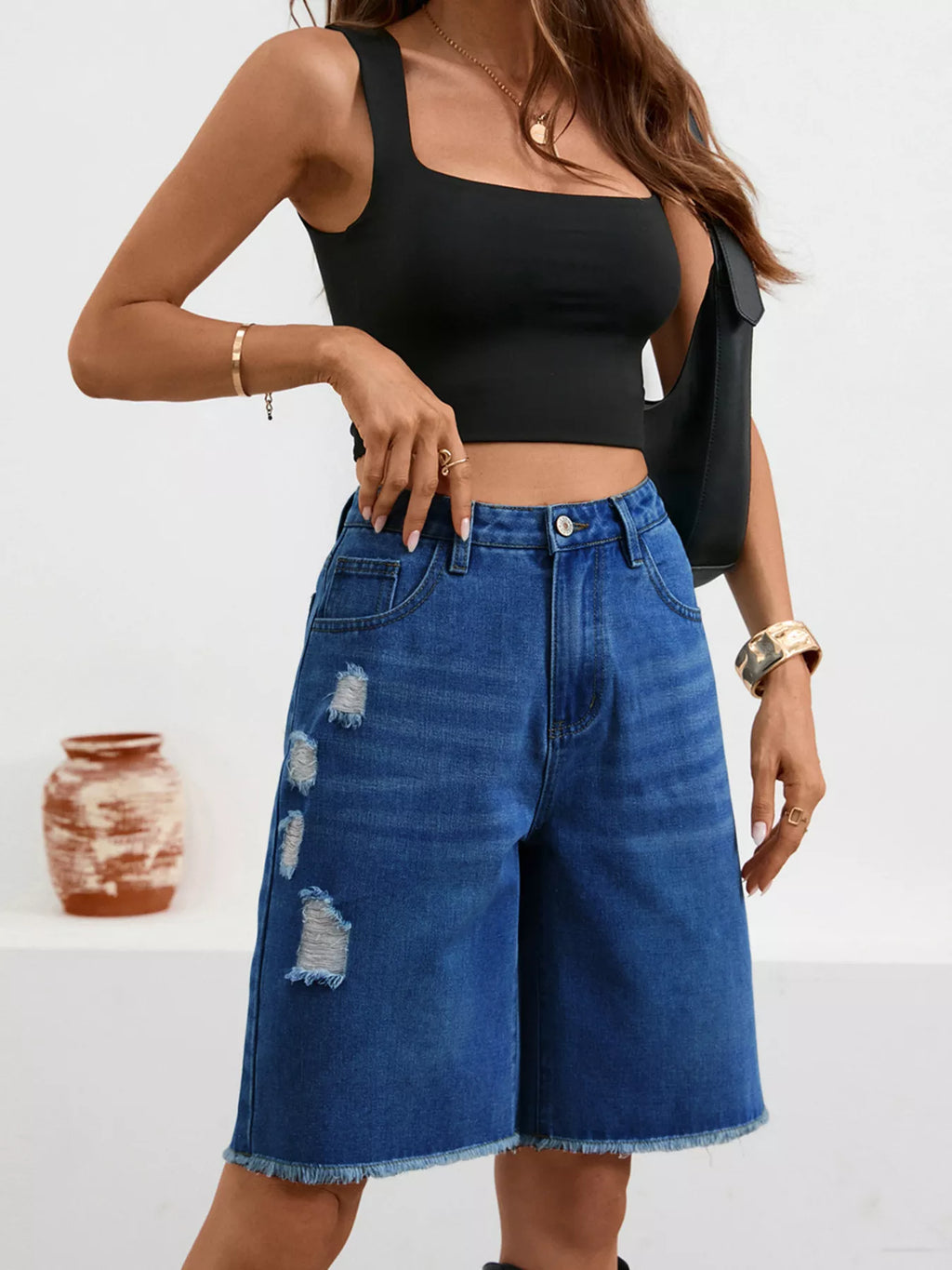 Ripped Frayed Hem Denim Shorts