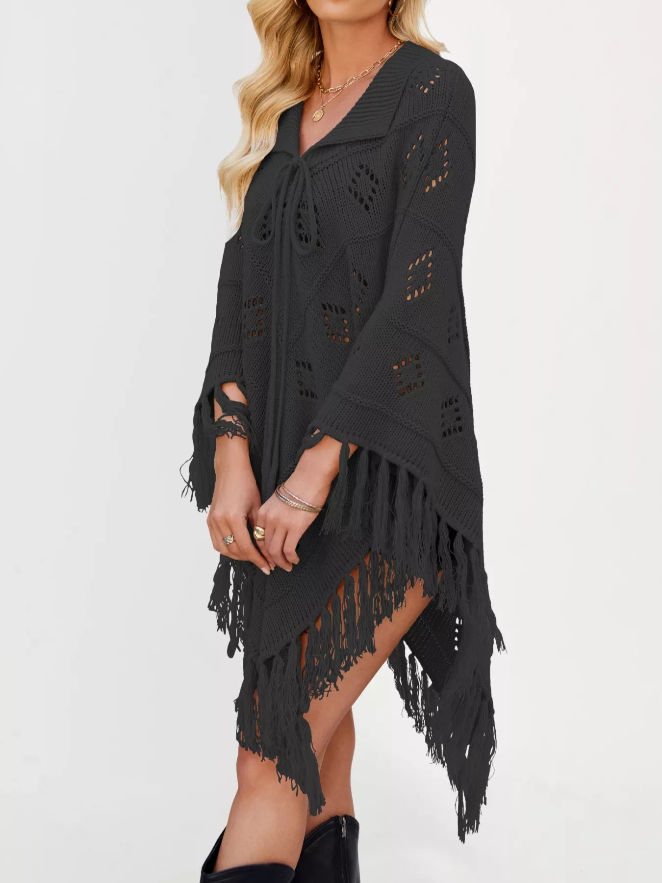 Fringe Openwork Knit Cover Up