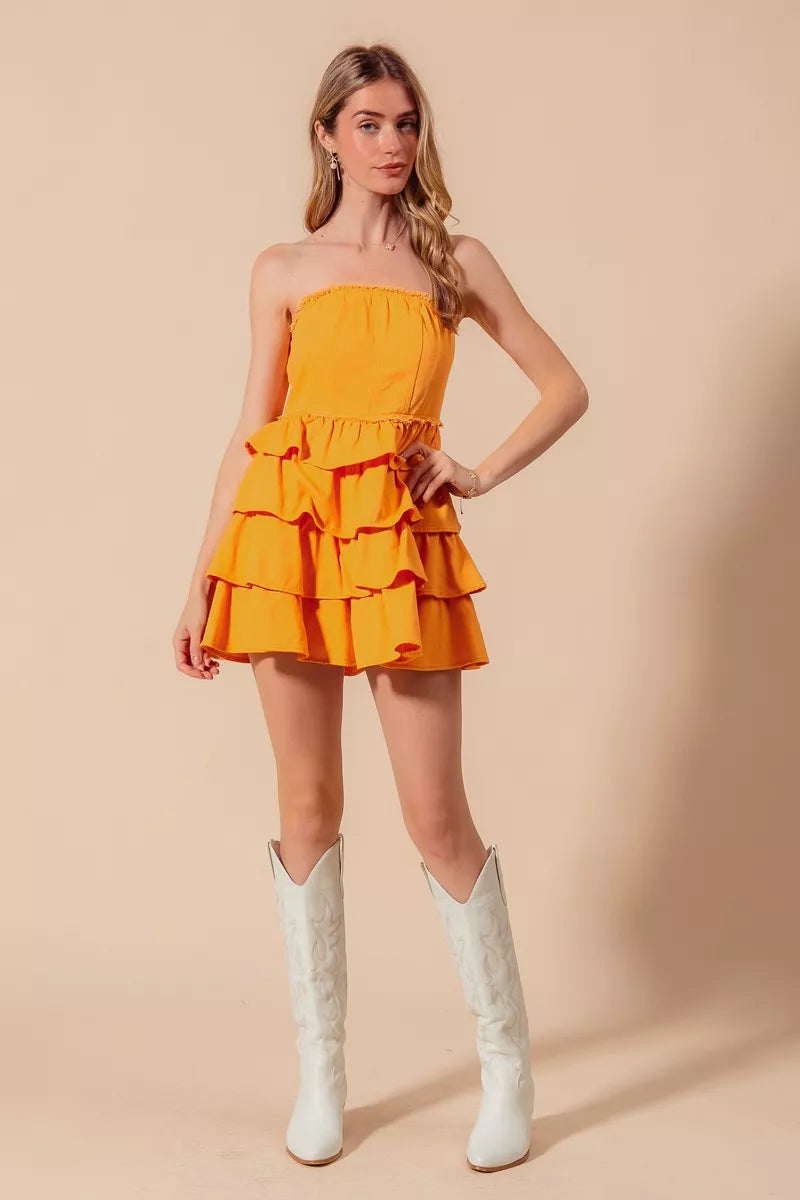 SO ME Strapless Ruffle Layered Game Day Cheer Up Dress